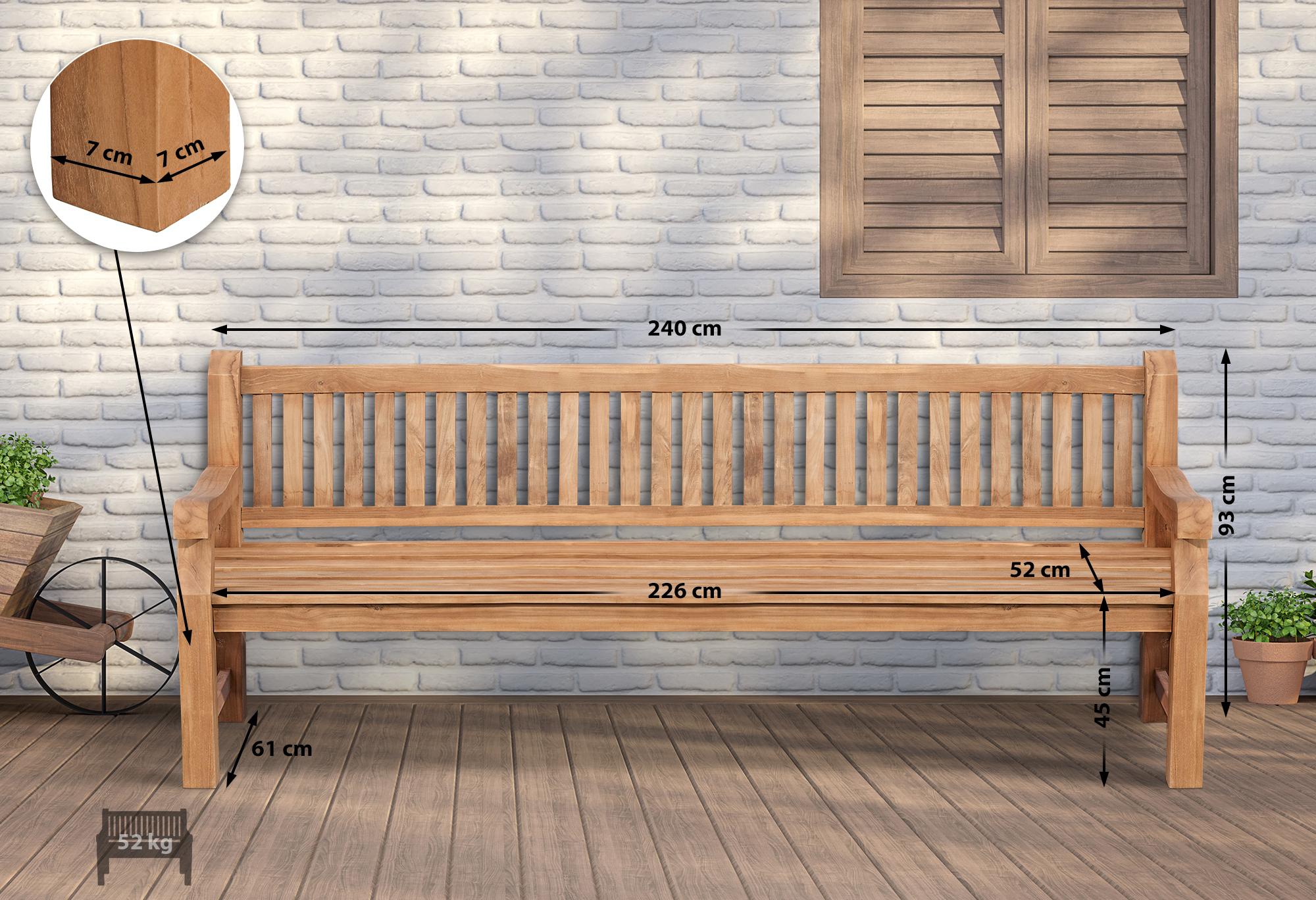 Banc de jardin en teck Daxon avec coussin d'assise