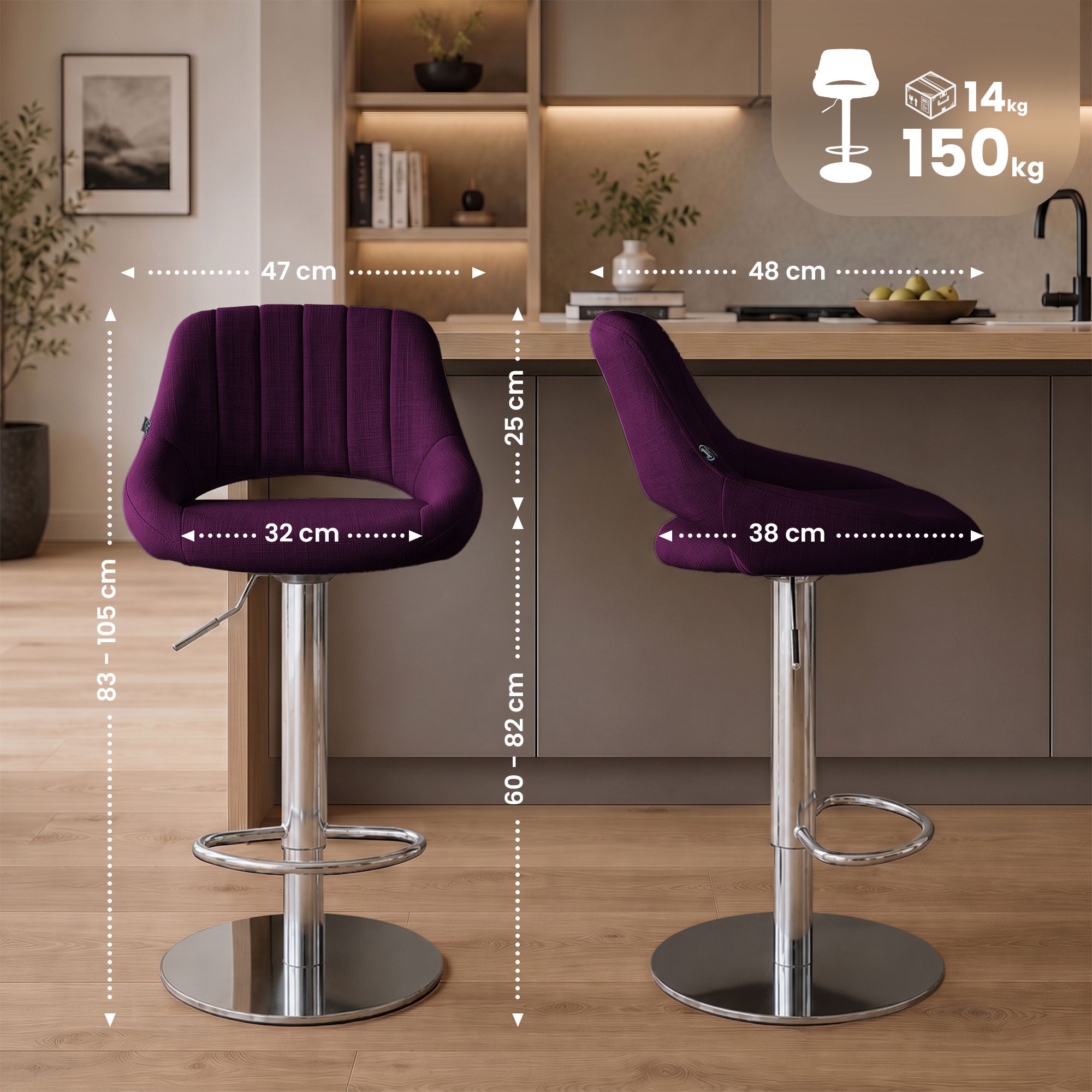 Tabouret de bar Milet avec structure stable chromée