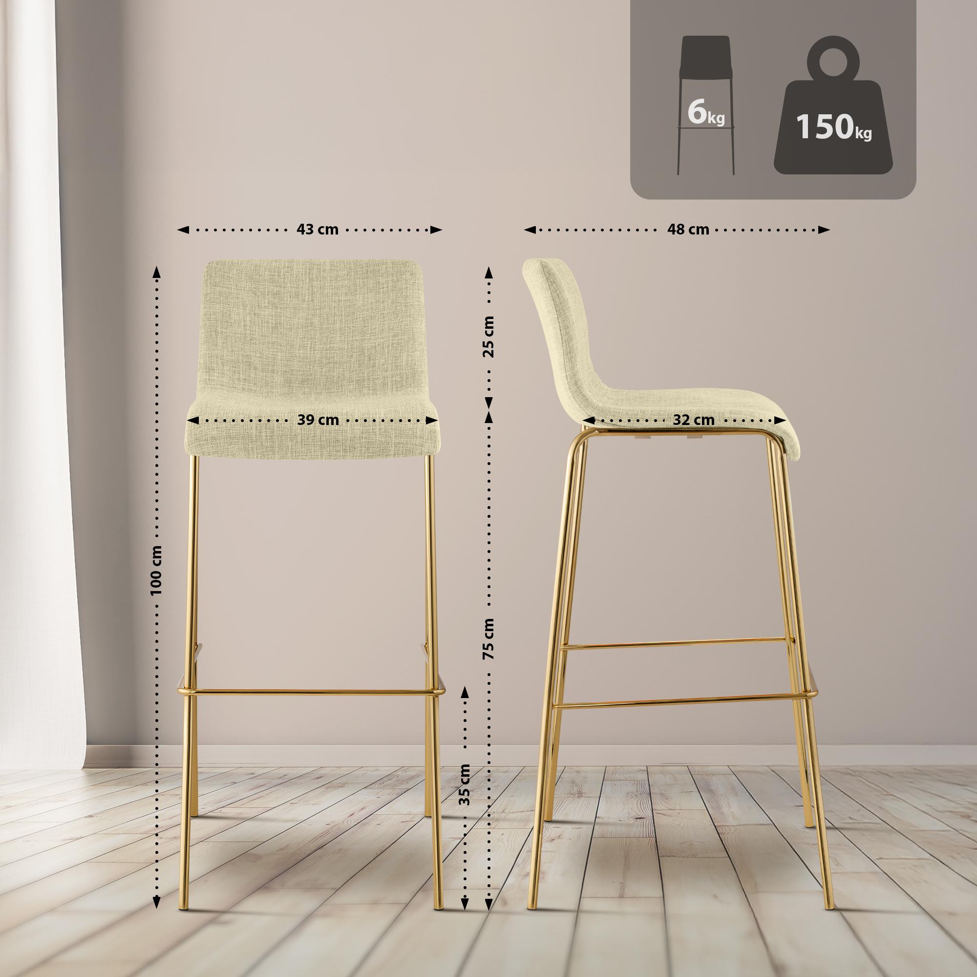 Tabouret de bar Hover tissu cadre à quatre pieds doré