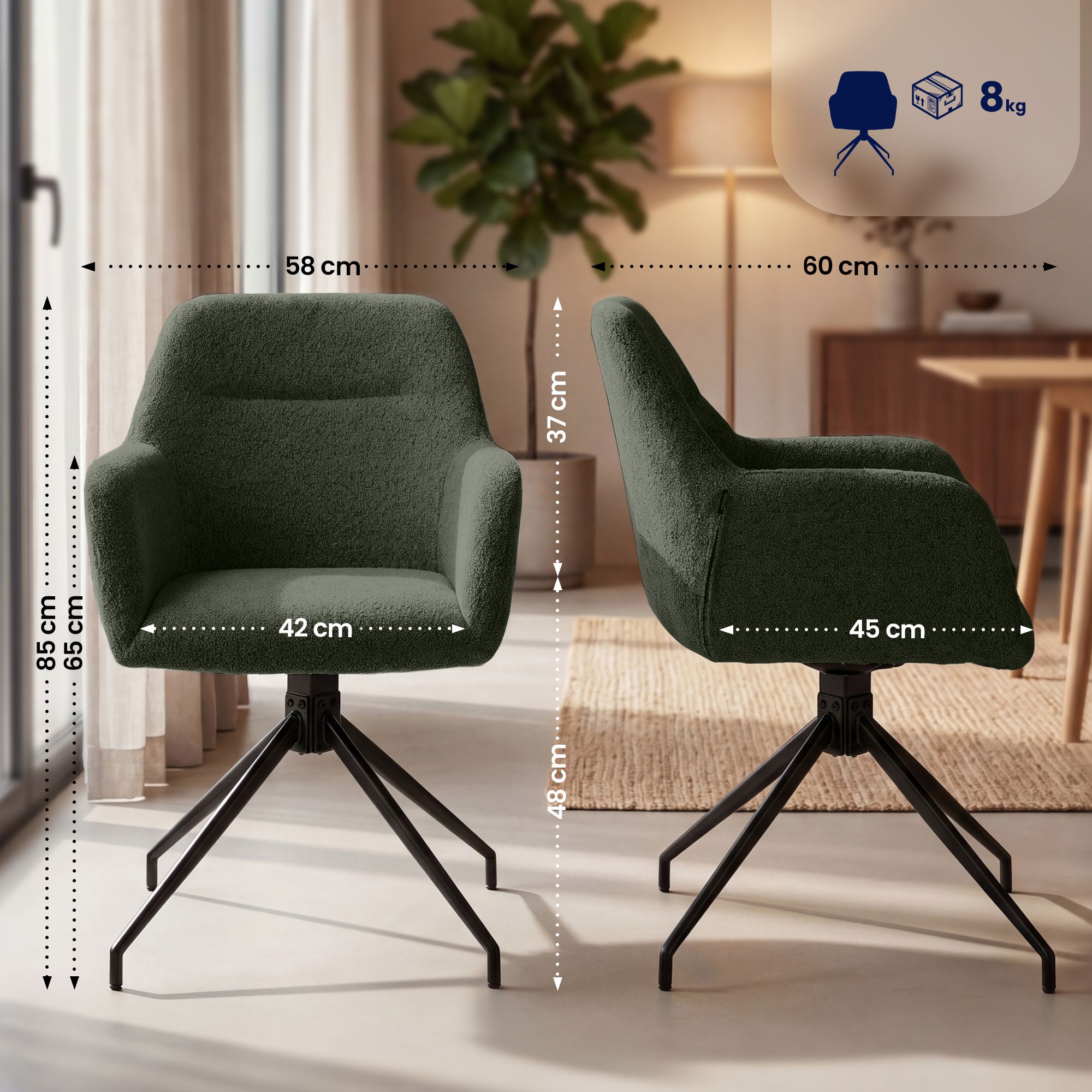 Chaise de salle a manger Merlinda en tissu teddy