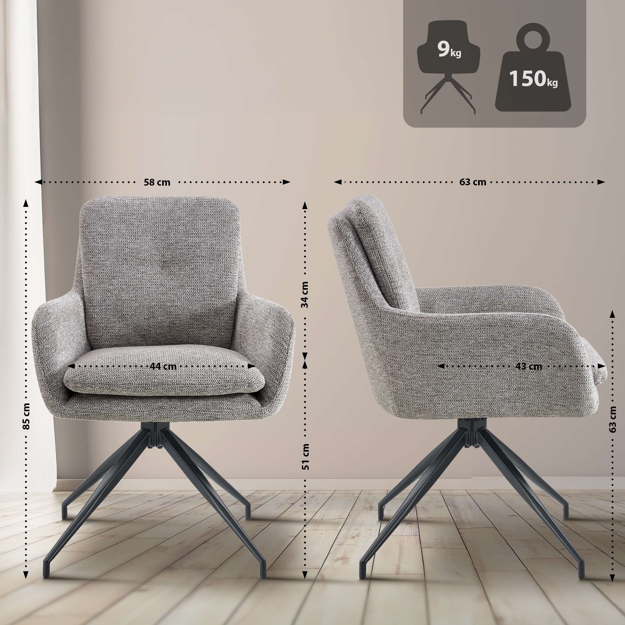 Chaise de salle à manger Pickett en tissu