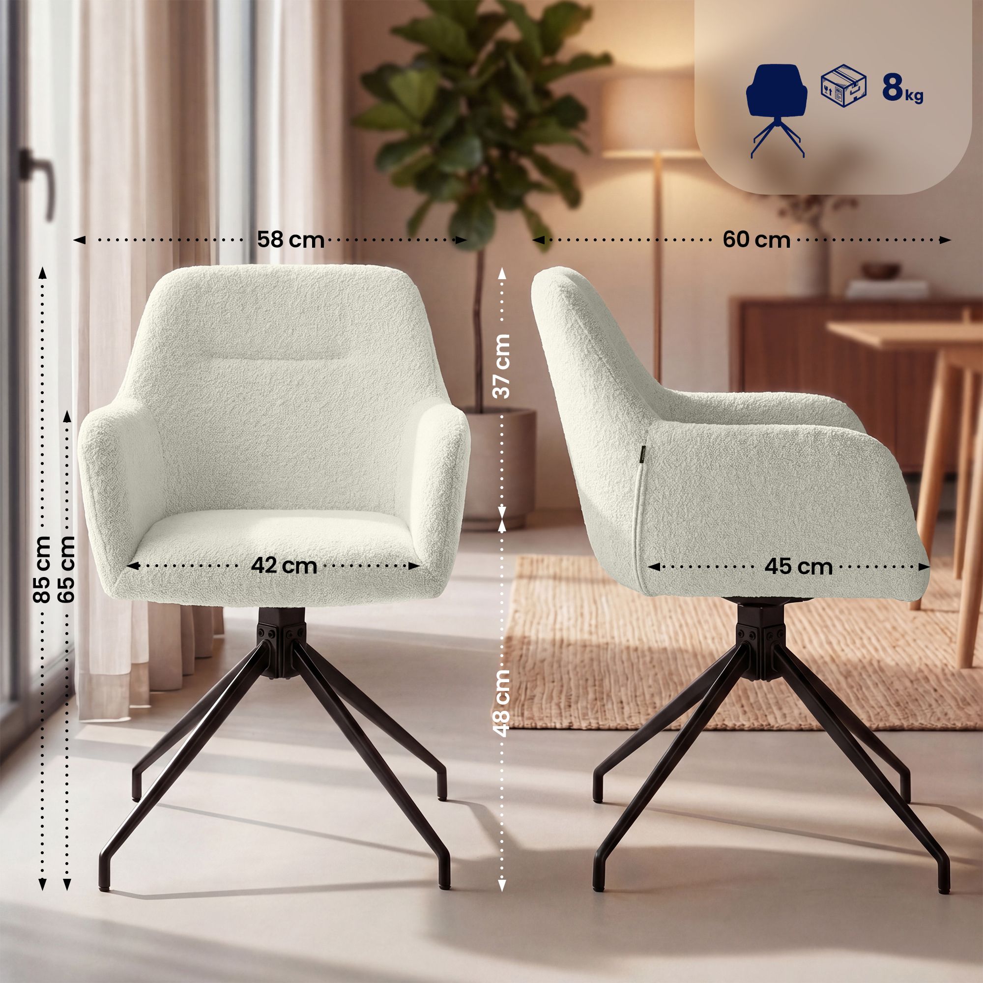 Chaise de salle a manger Merlinda en tissu teddy