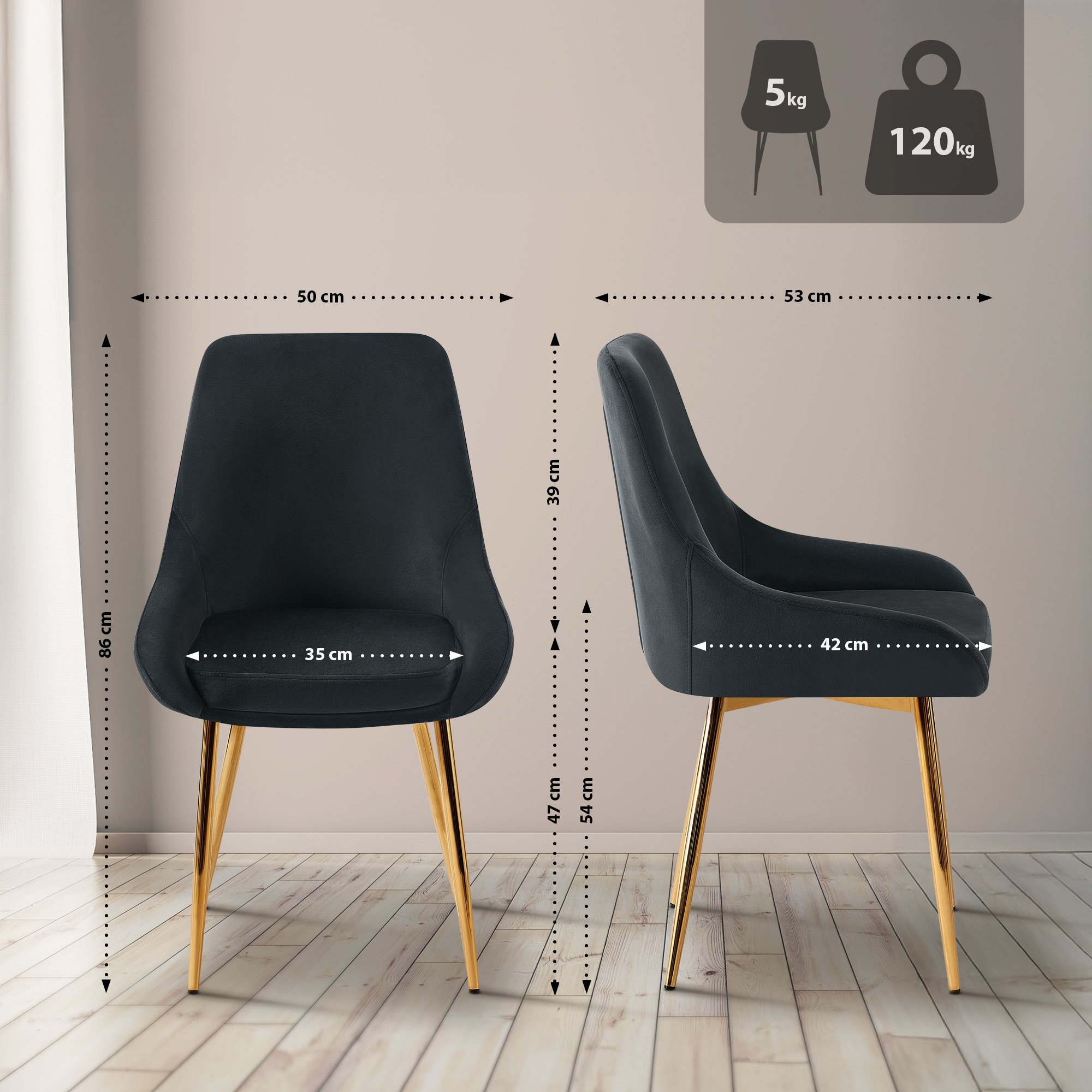 Chaise de salle à manger Elmira velours