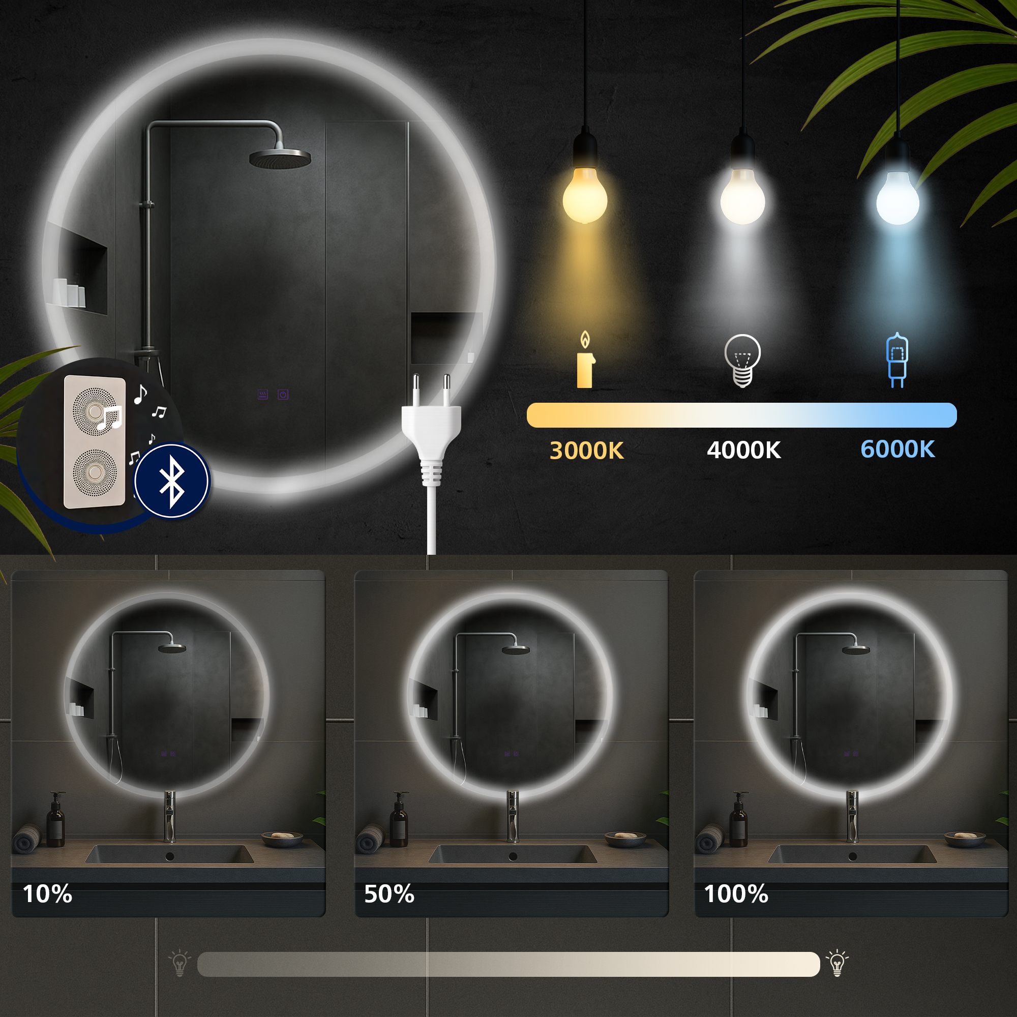 Miroir de salle de bain Laconia avec Bluetooth
