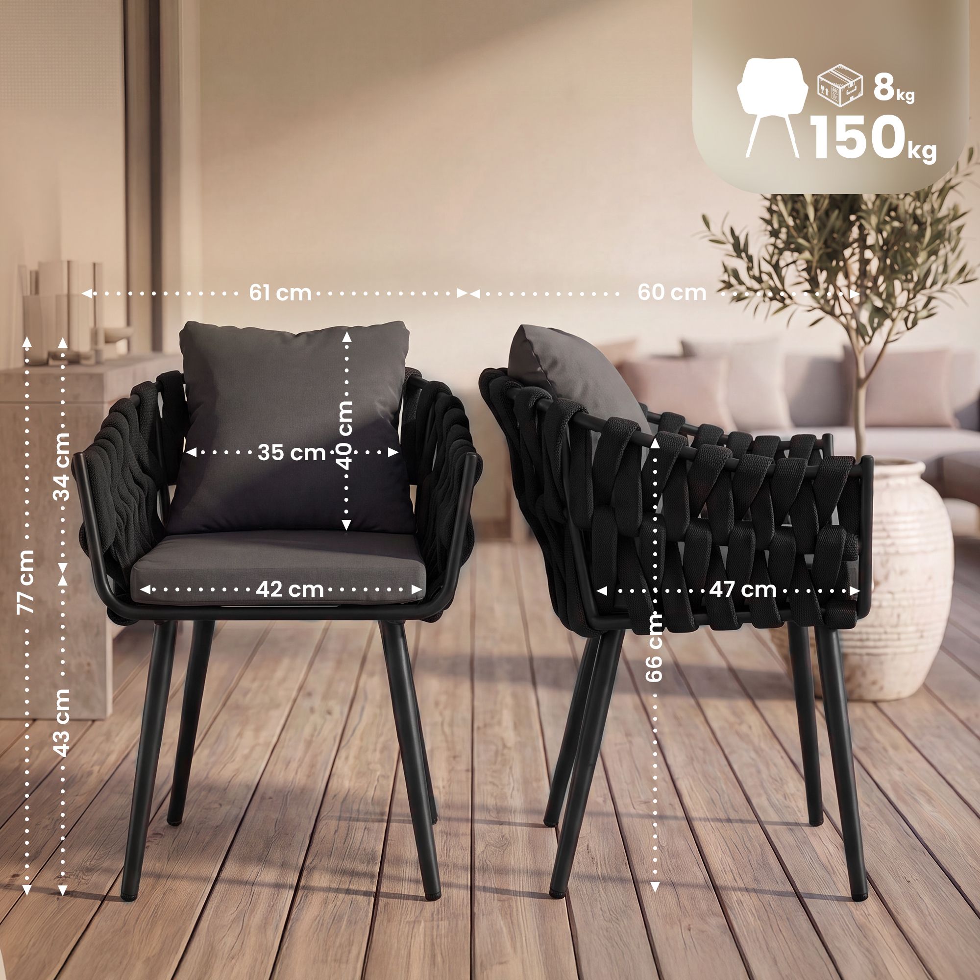 Fauteuil de jardin Naxos anthracite avec coussin d assise