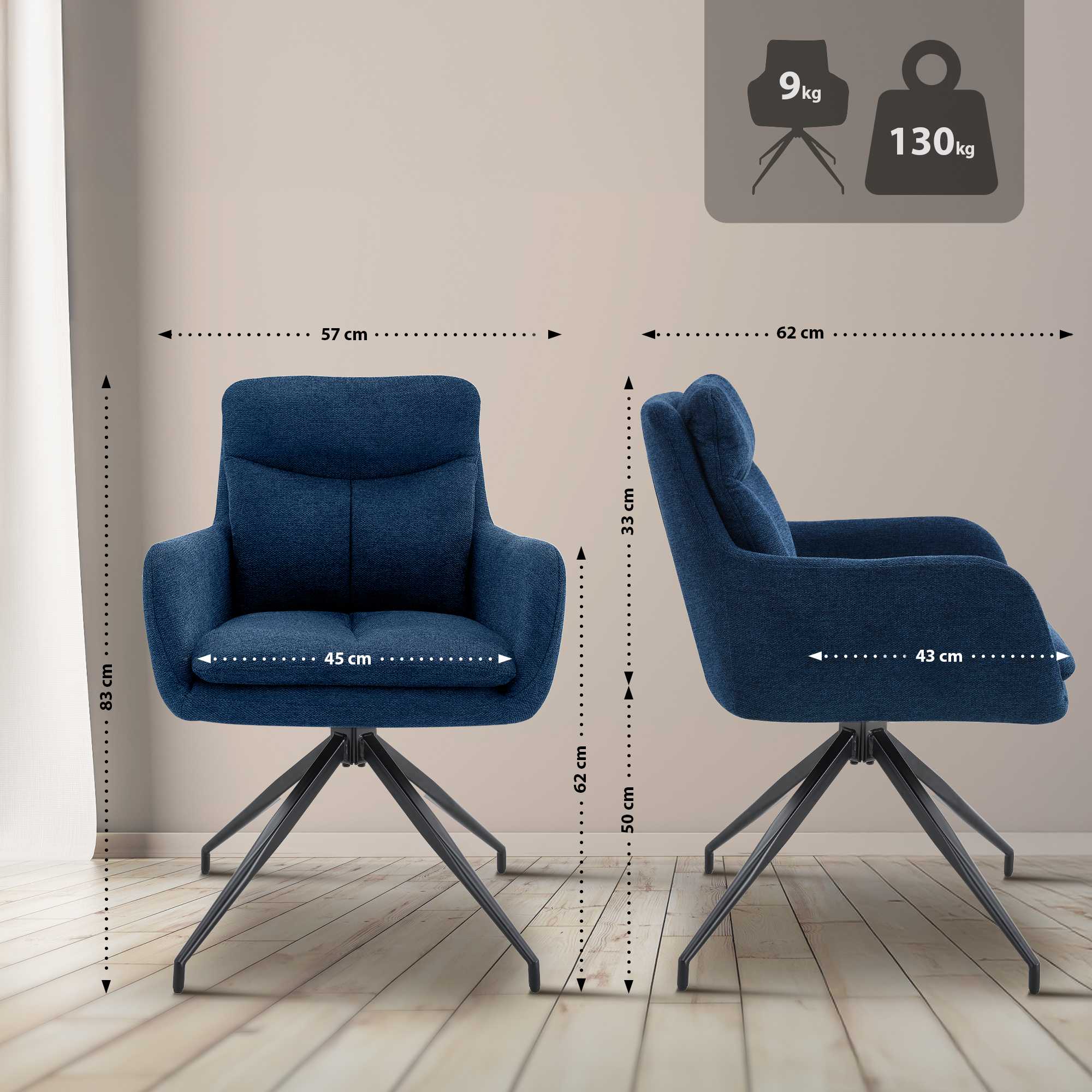 Lot de 2 chaises de salle à manger Somers tissu