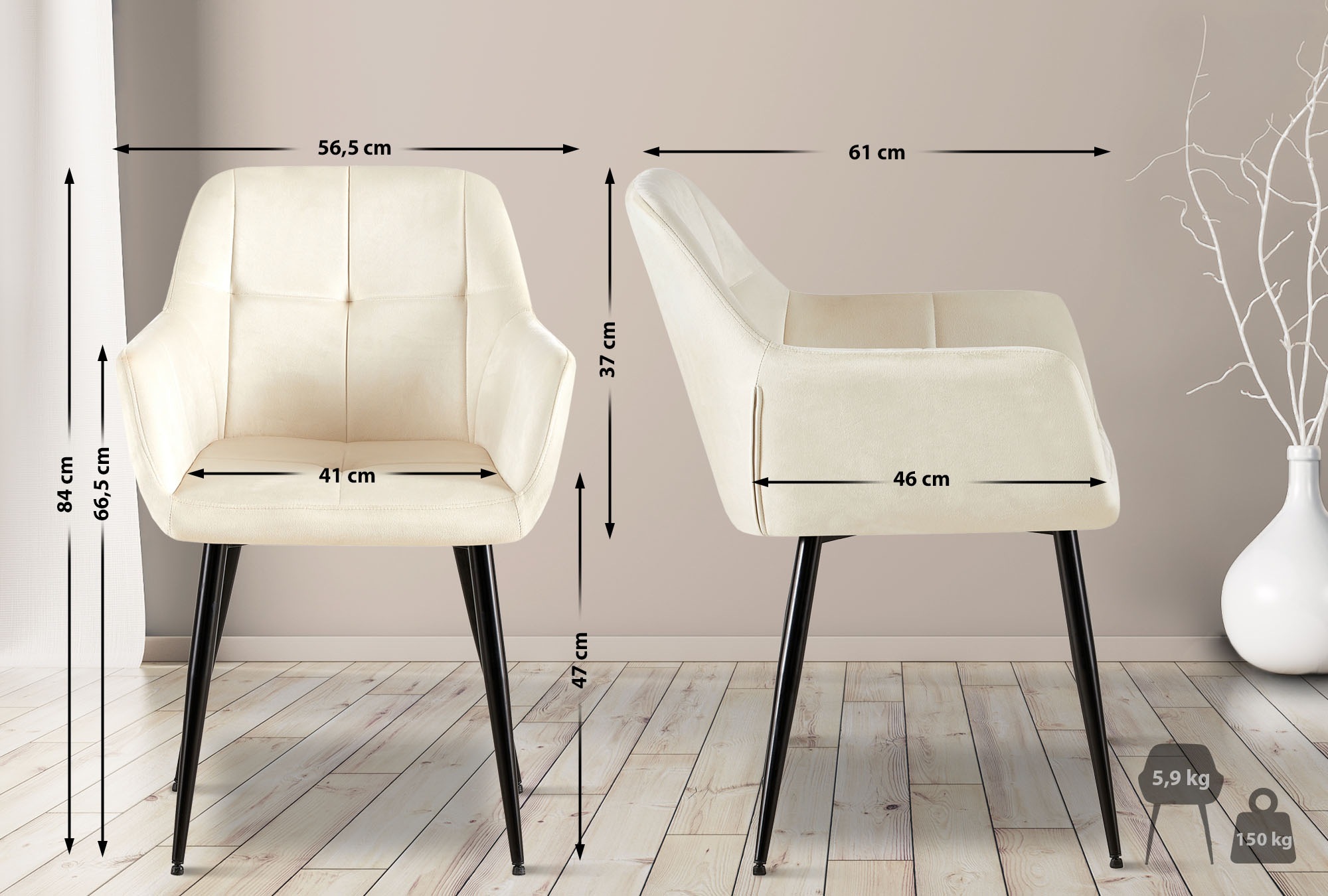 Chaise de salle à manger Emia en Velours avec Piètement en Métal noir