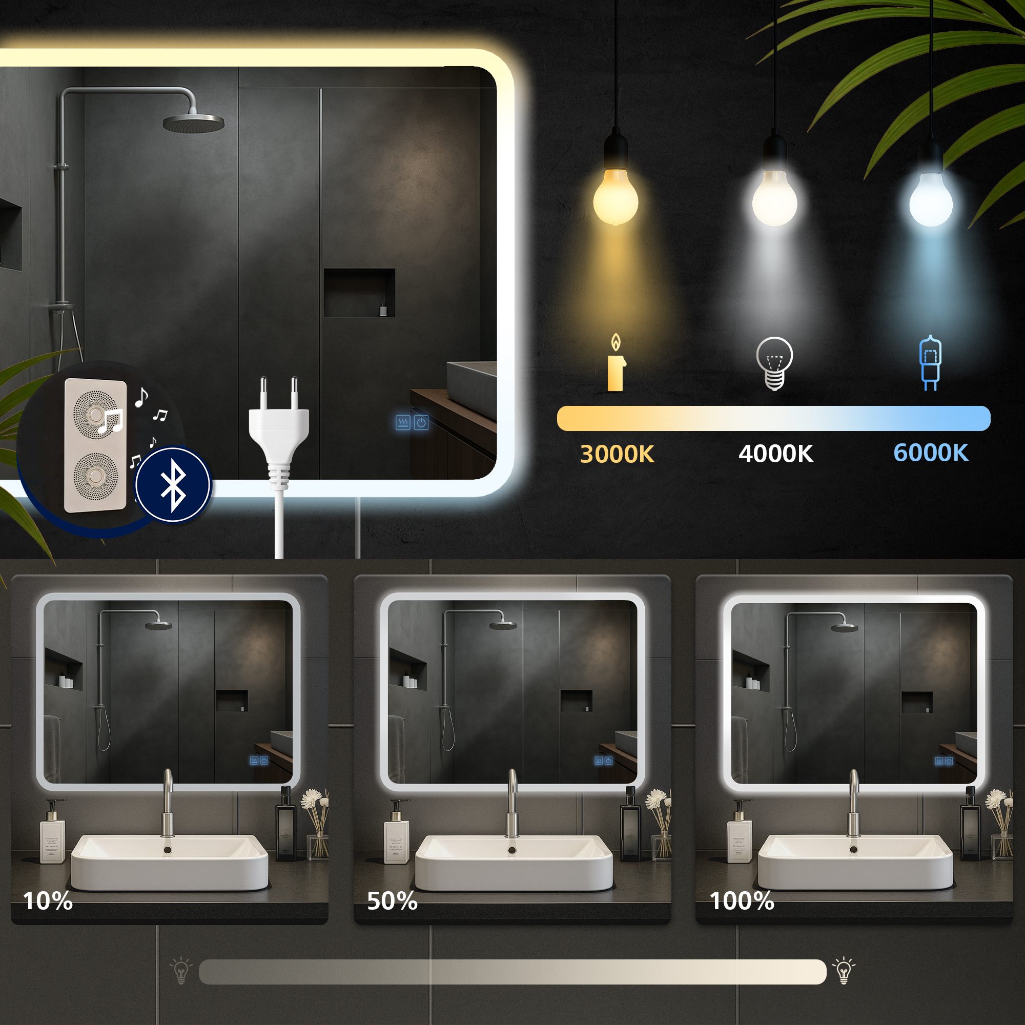 Miroir de salle de bain Jericho avec Bluetooth