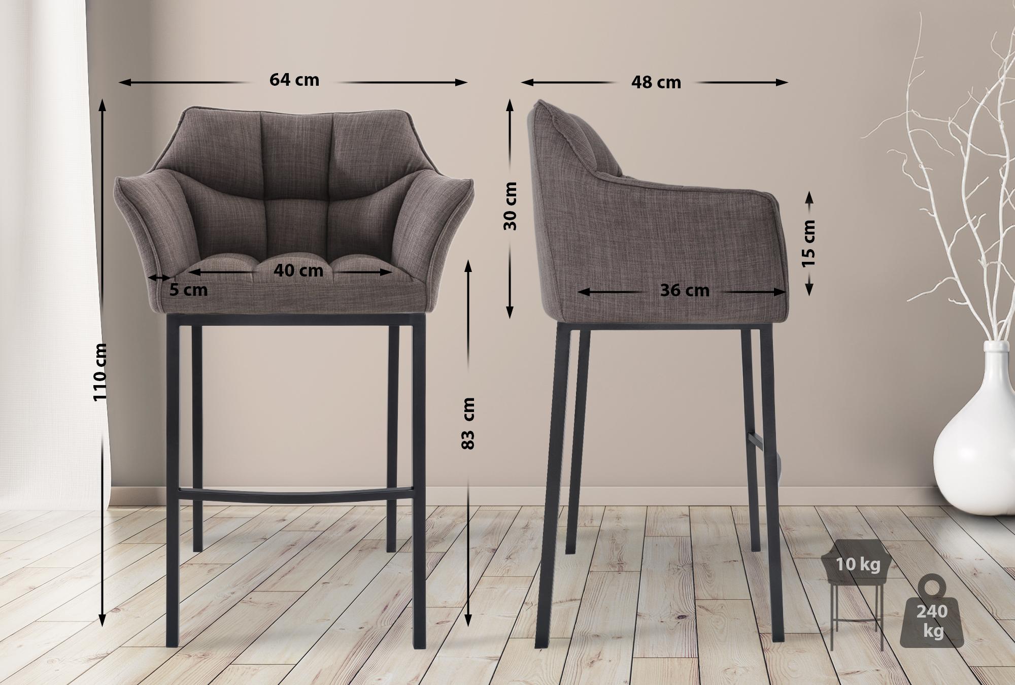Lot de 2 tabourets de bar Damaso en tissu avec piètement à quatre pieds