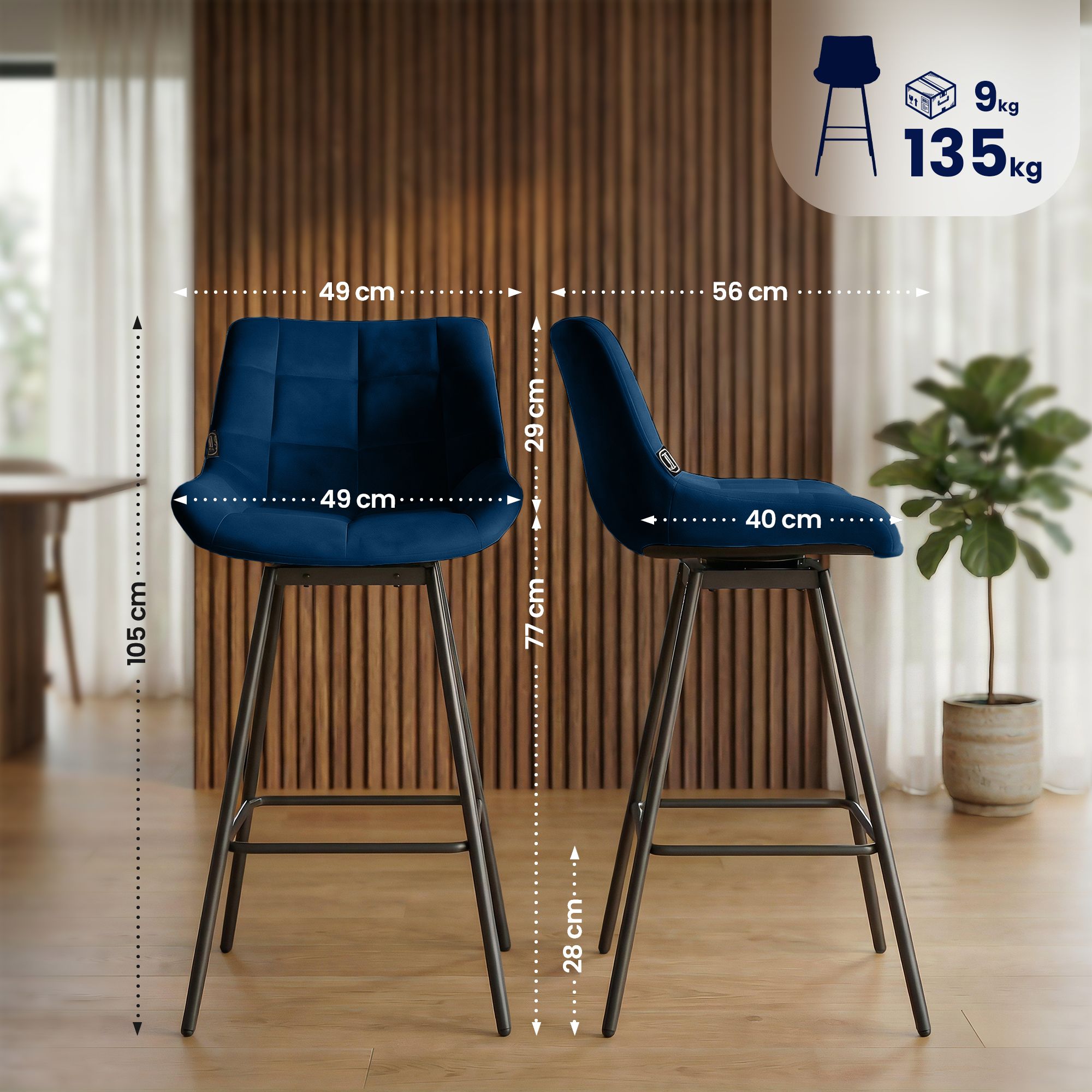 Lot de 4 tabourets de bar Weston pivotants