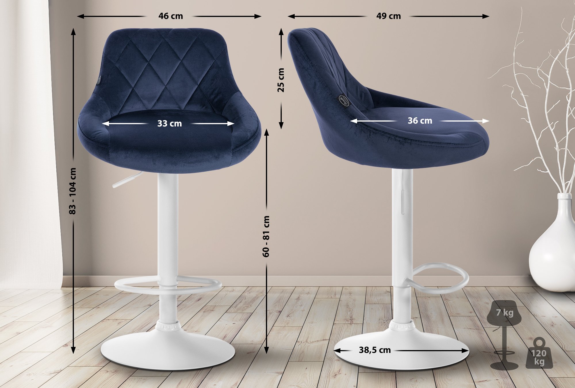 Lot de 2 tabourets de bar Lazio velours