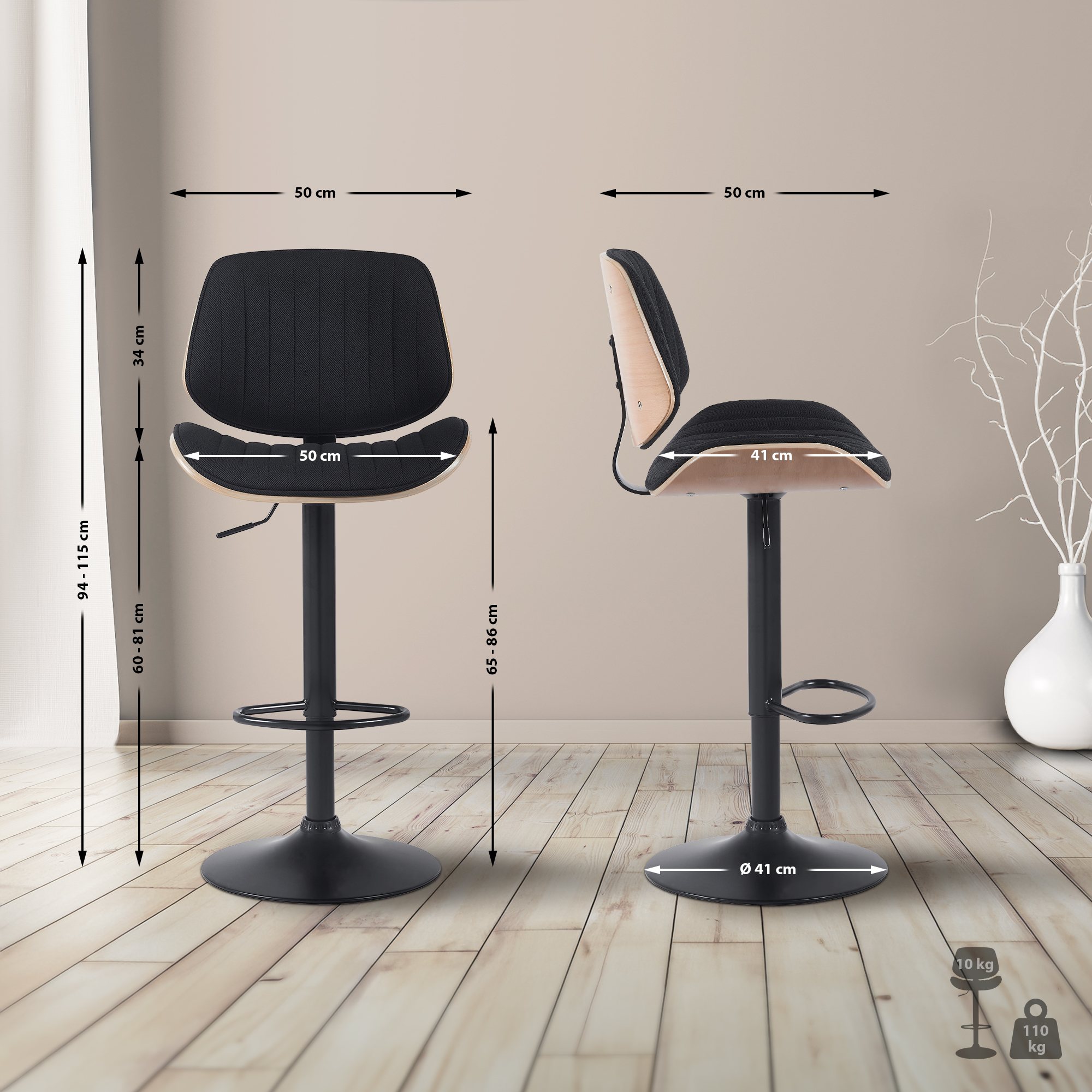 Lot de 2 tabourets de bar Clawson tissu