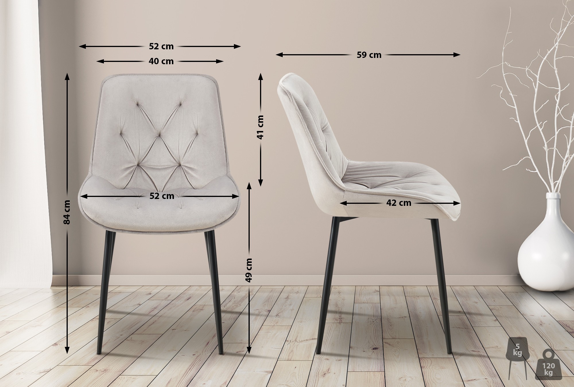 Lot de 2 chaises de salle à manger Wallace velours
