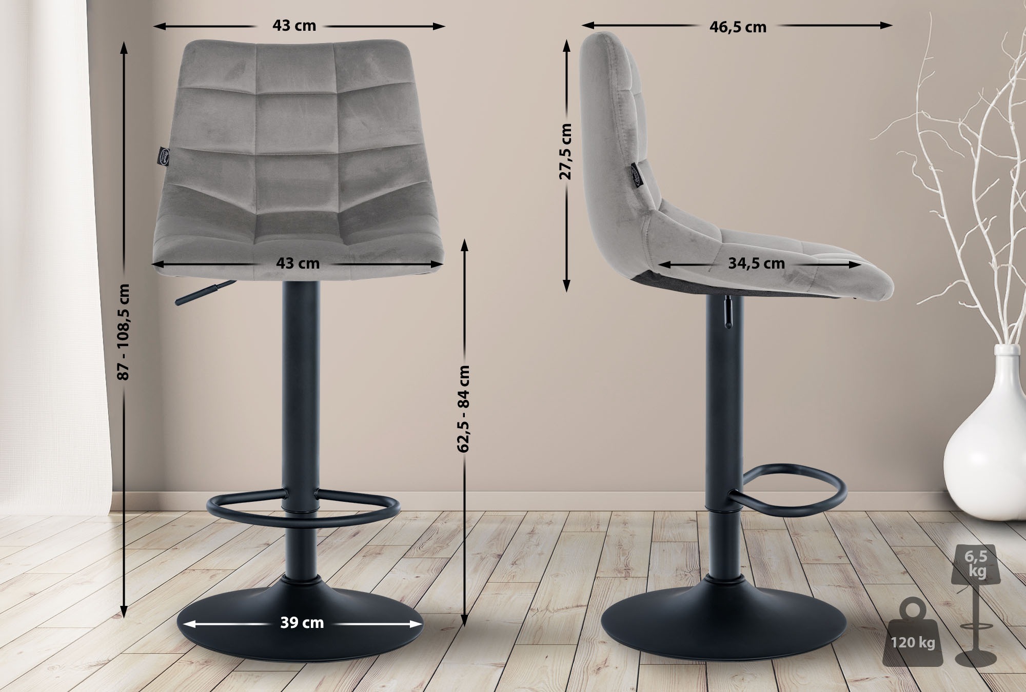 Tabouret de bar Jerry velours