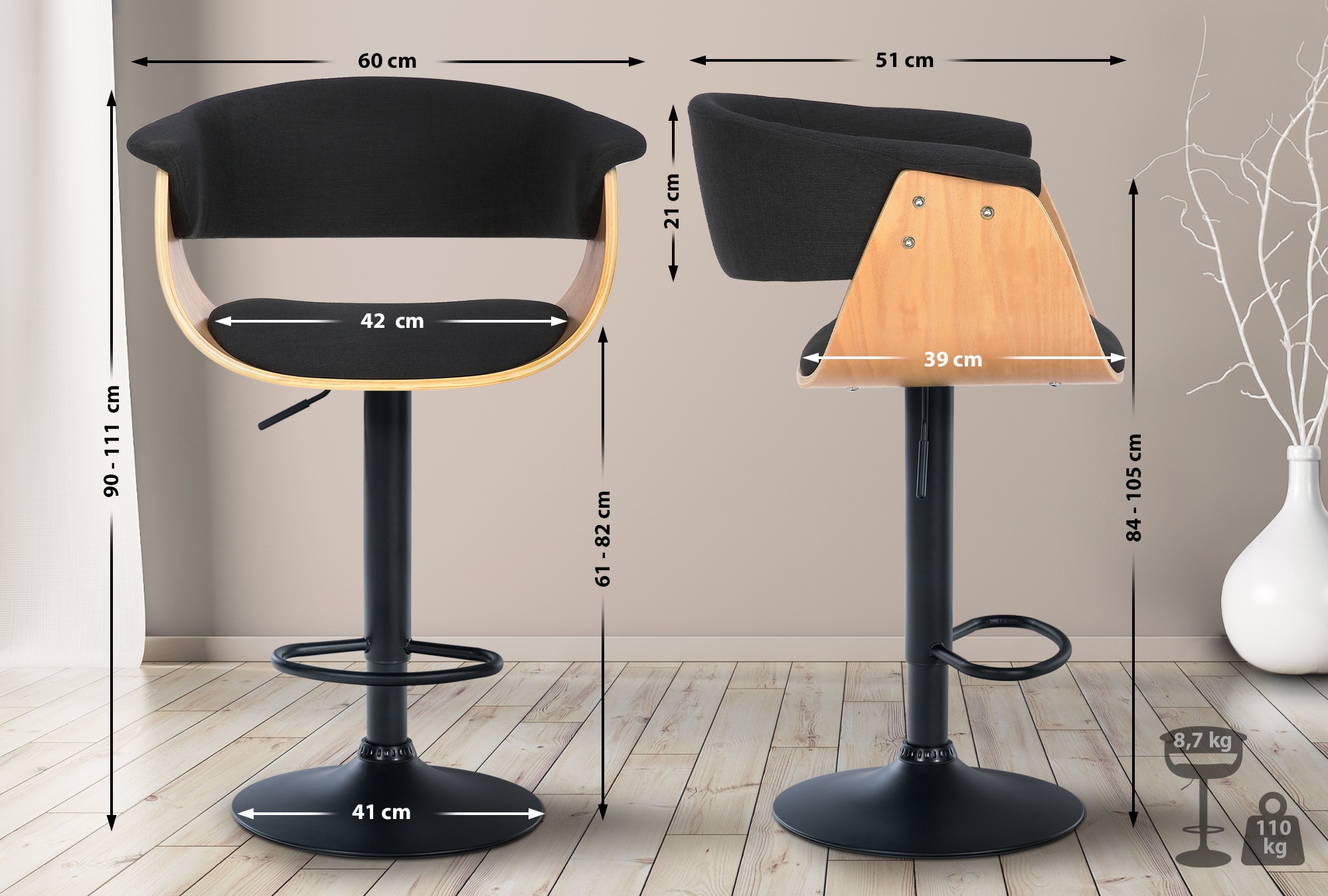 Lot de 2 tabourets de bar Vestal