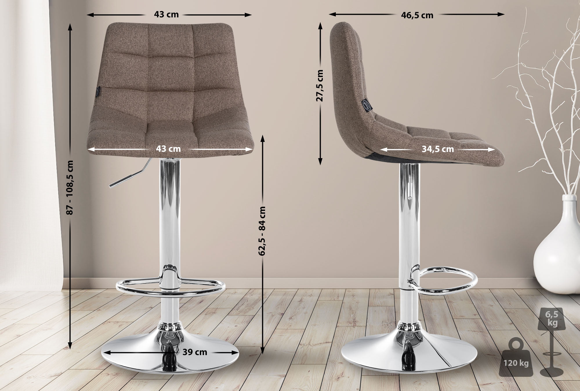 Lot de 2 tabourets de bar Jerry tissu