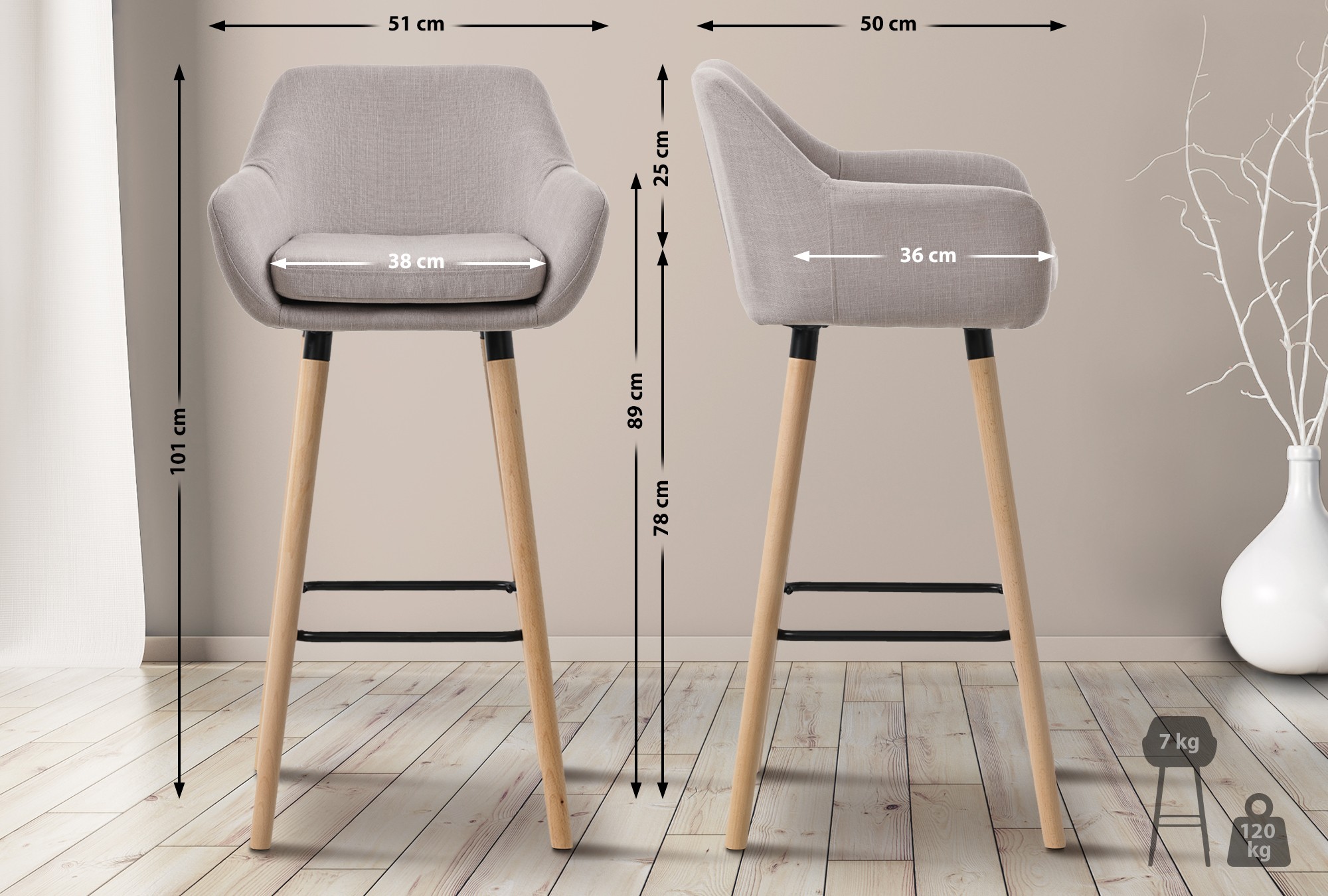 Tabouret de bar Grant en tissu