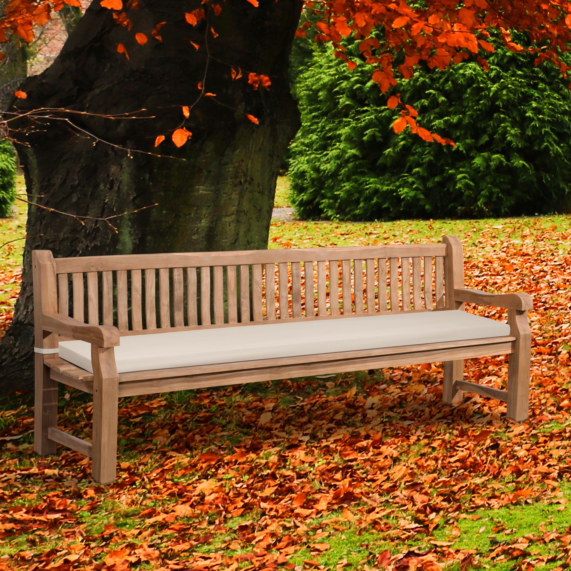 Banc de jardin en teck Daxon avec coussin d'assise