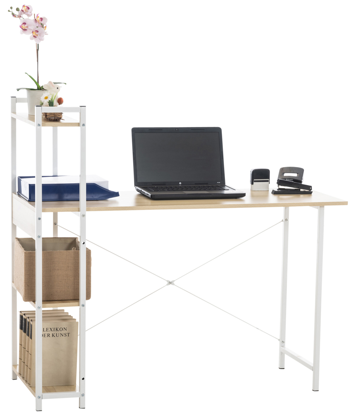 Bureau Poe avec Plateau en MDF Cadre en Tubes d'acier et Colonne de rangement