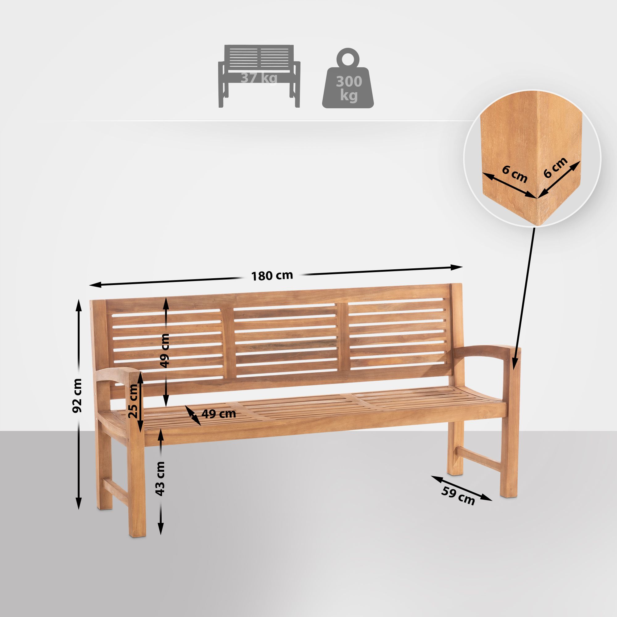 Banc d'extérieur Halden en bois de teck