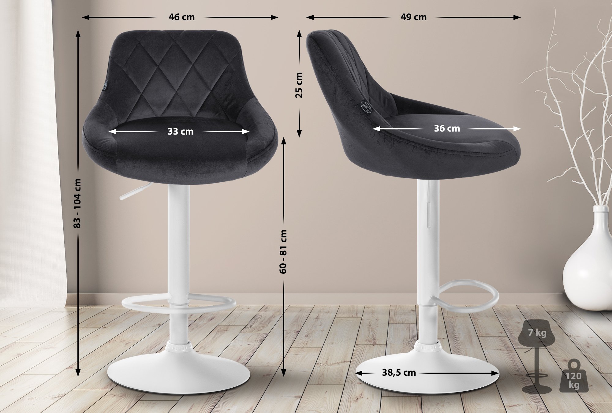 Lot de 2 tabourets de bar Lazio velours