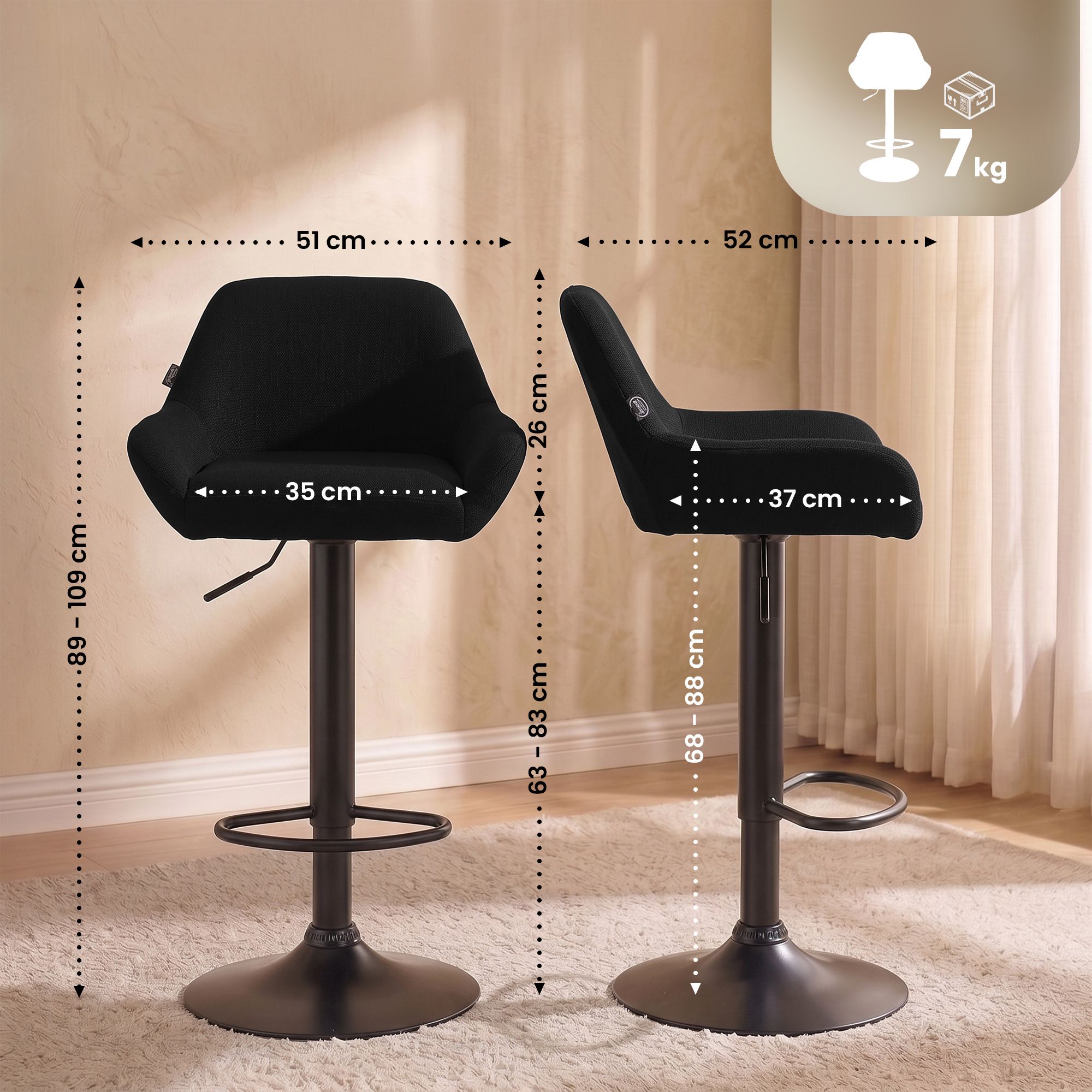 Tabouret de bar Braga en tissu