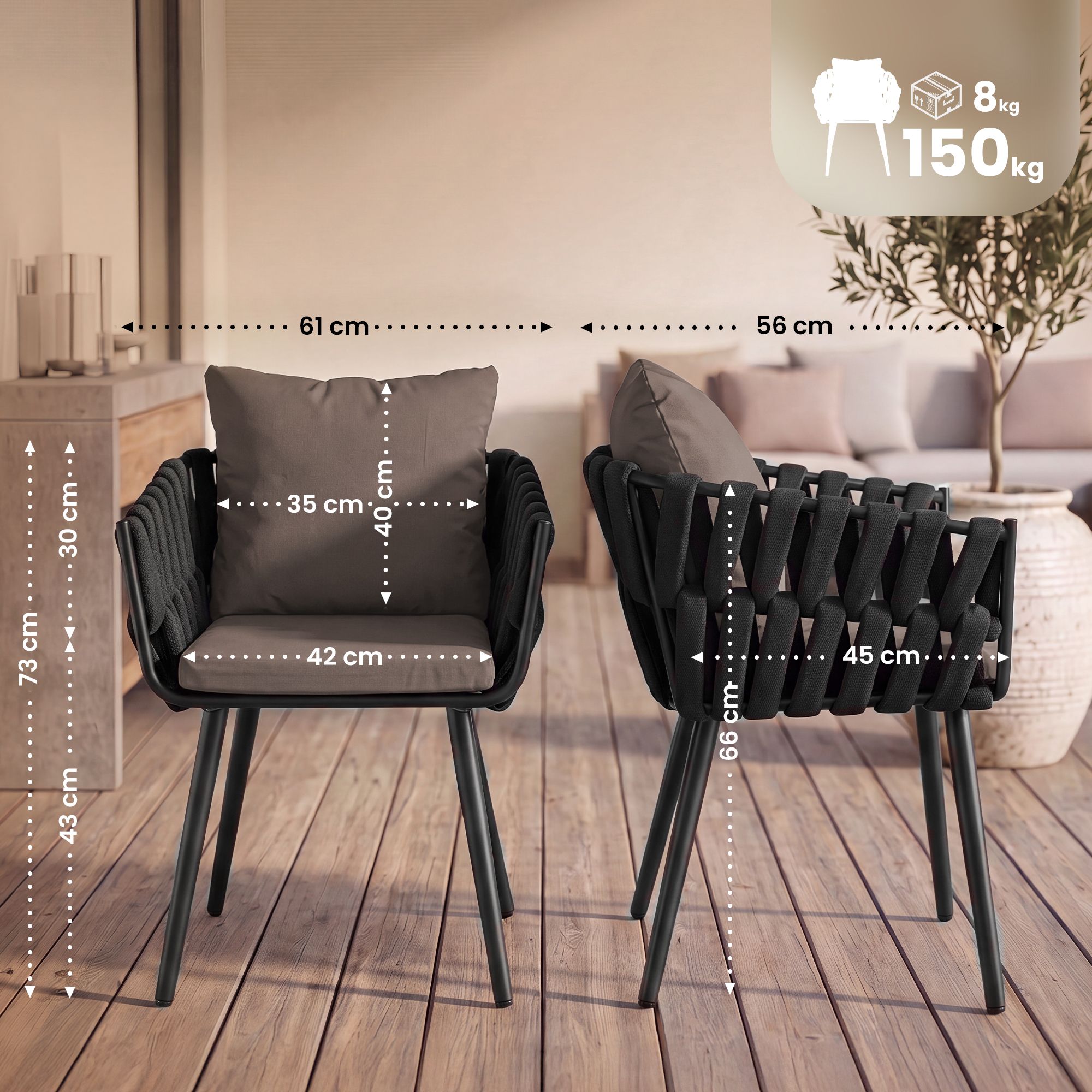 Chaise de jardin Lombardia anthracite avec coussin d'assise