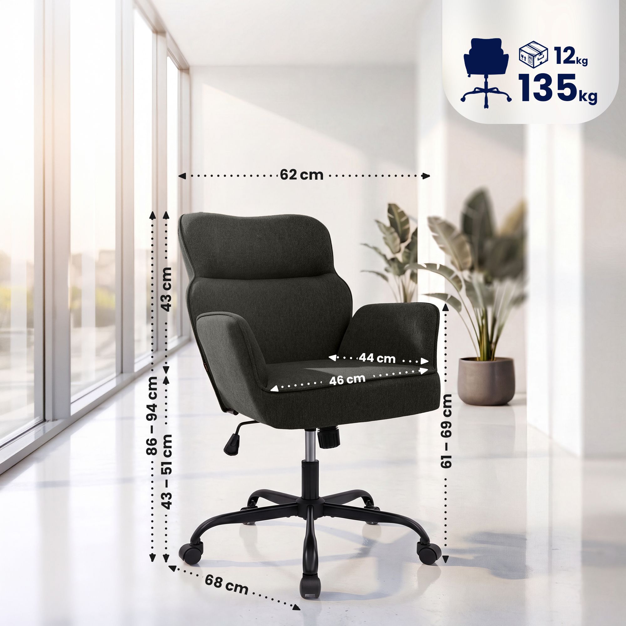 Chaise de bureau Amado en tissu