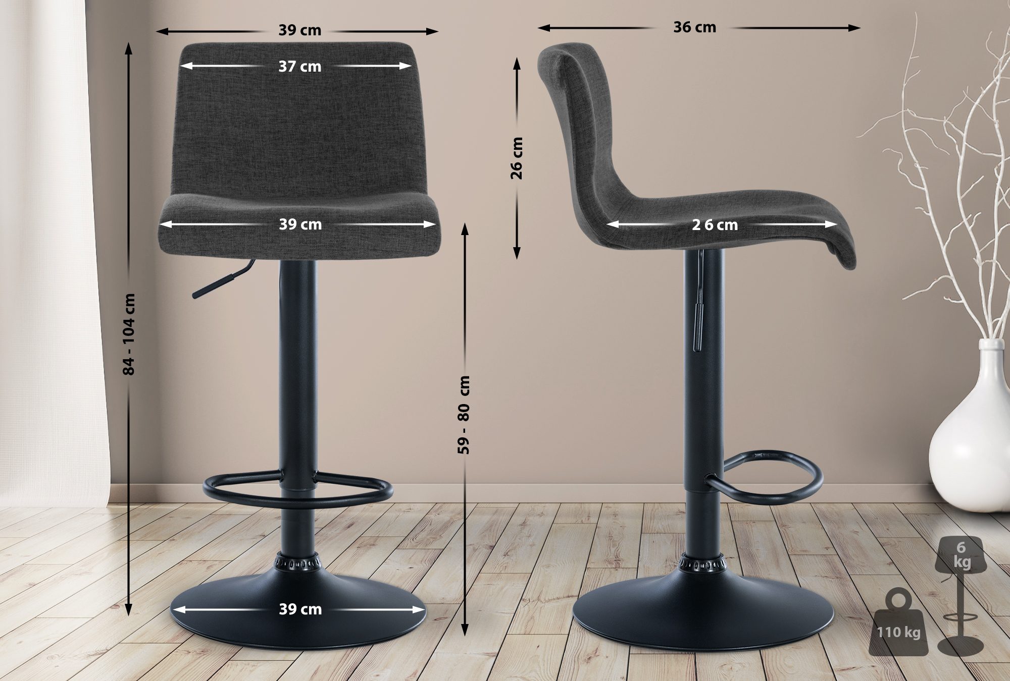 Lot de 2 tabourets de bar Branford