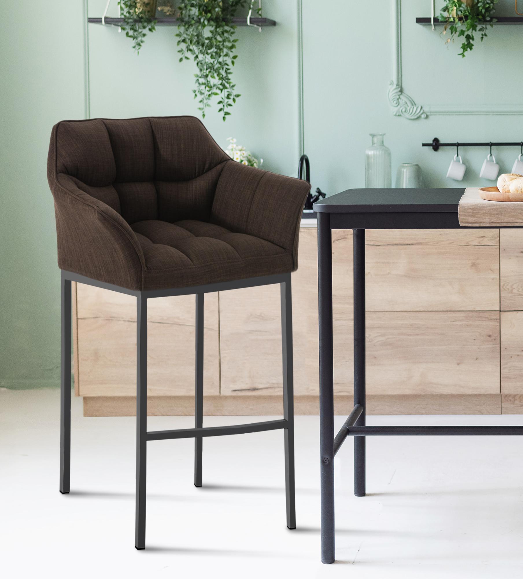 Tabouret de bar Damaso en tissu avec cadre à quatre pieds