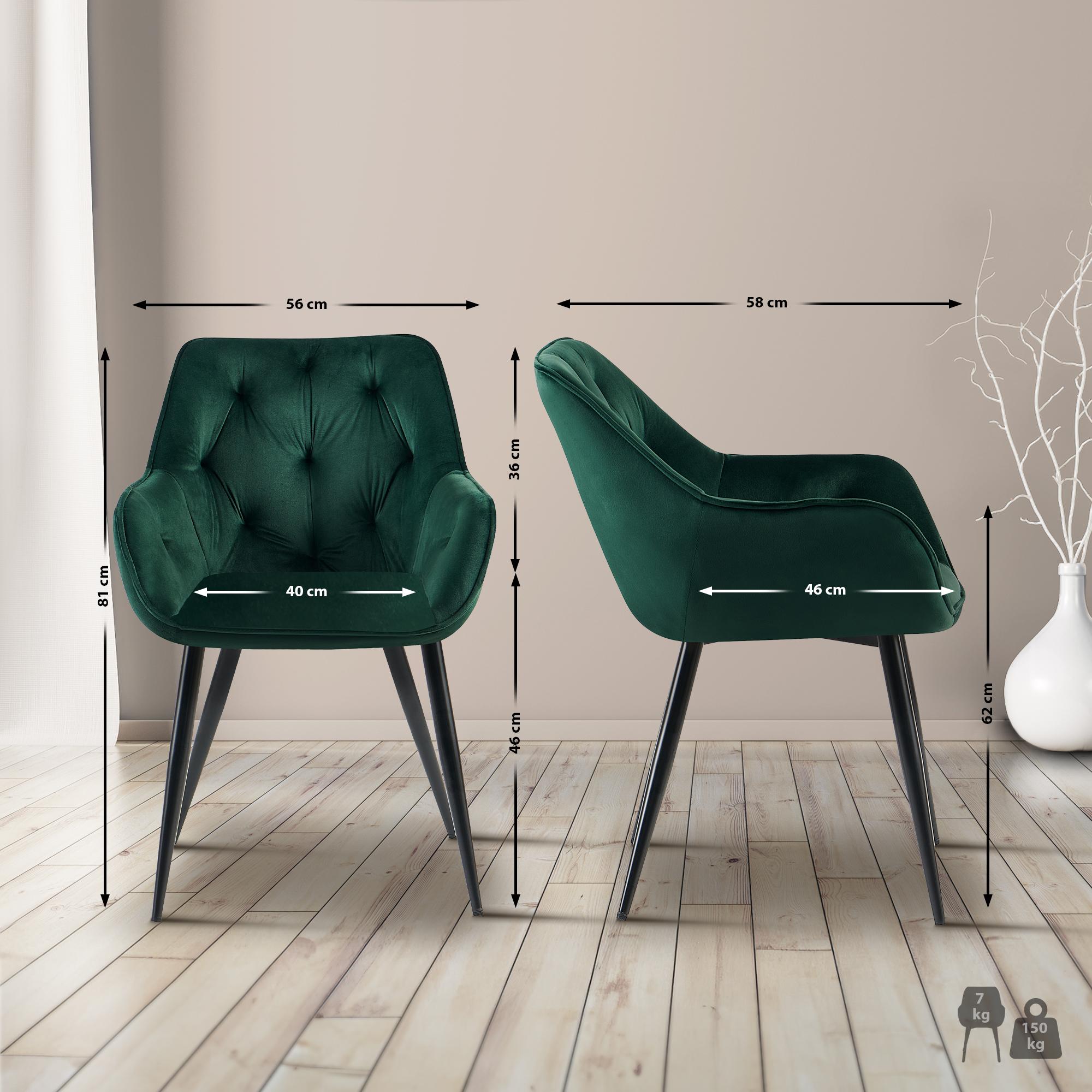 Lot de 2 chaises de salle à manger Cassis revêtement en velours