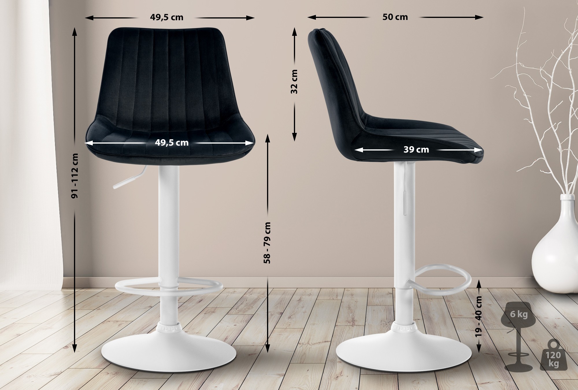 Tabouret de bar Toni en velours