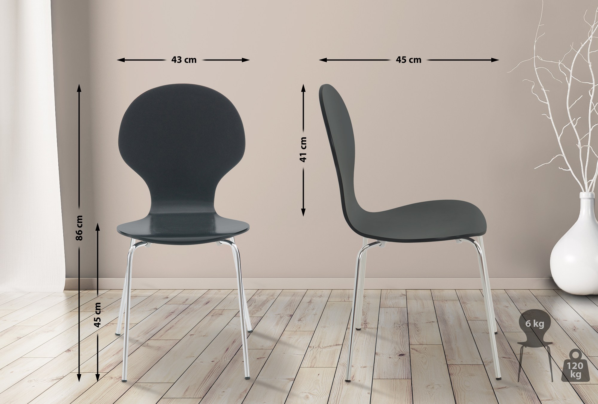 Lot de 16 chaises empilables en bois Diego