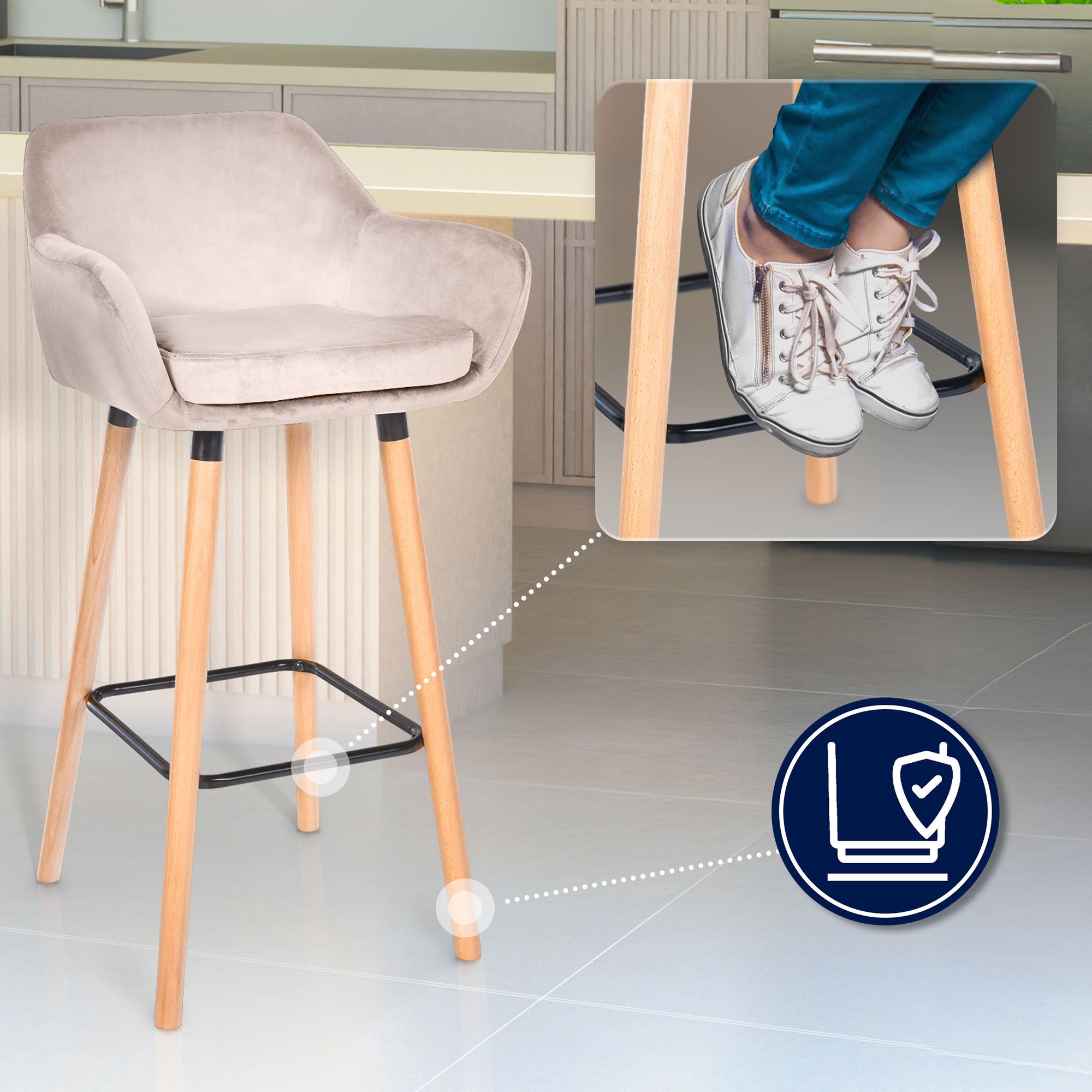Lot de 2 tabourets de bar Grant en velours