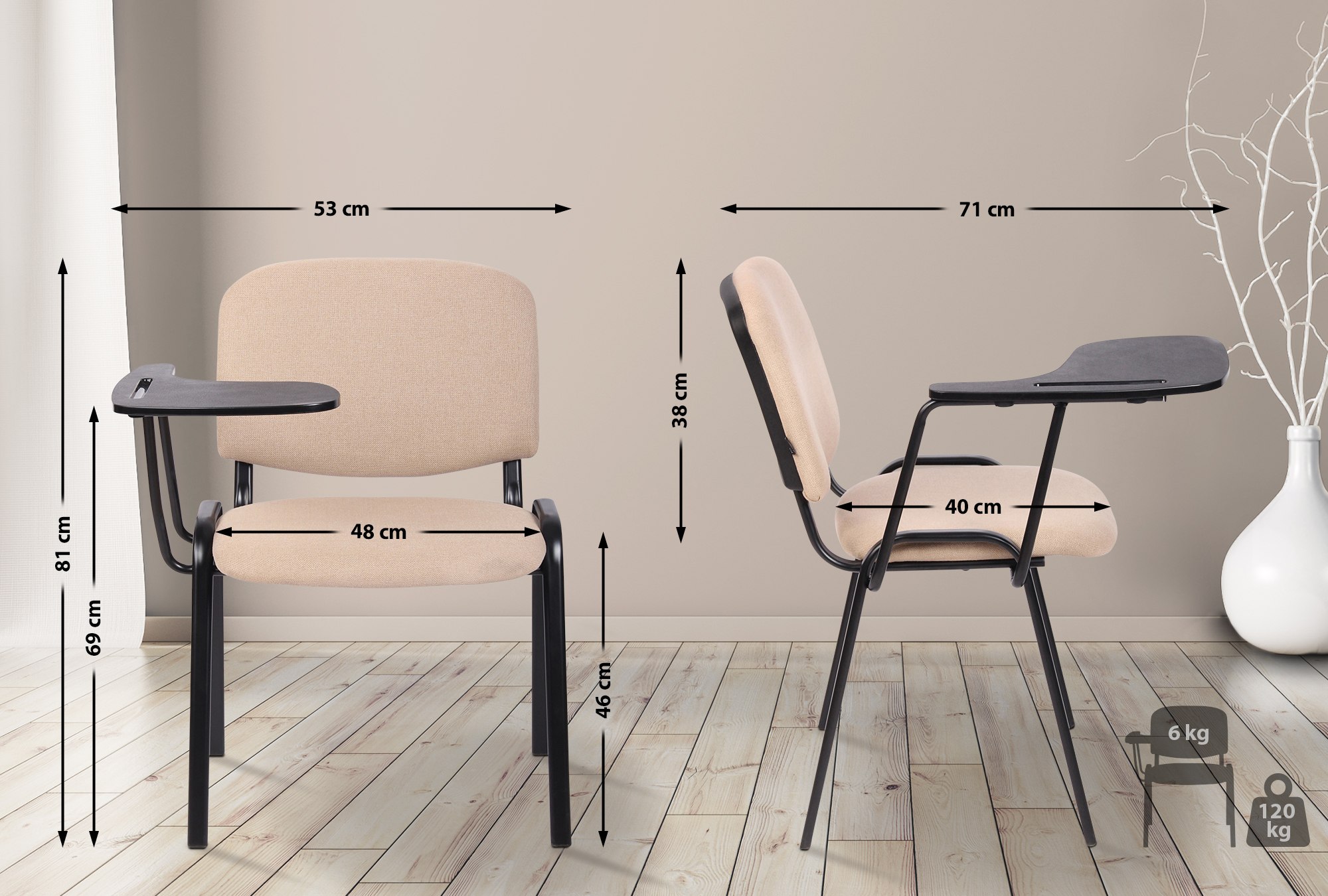 Chaise Ken en tissu avec tablette rabattable