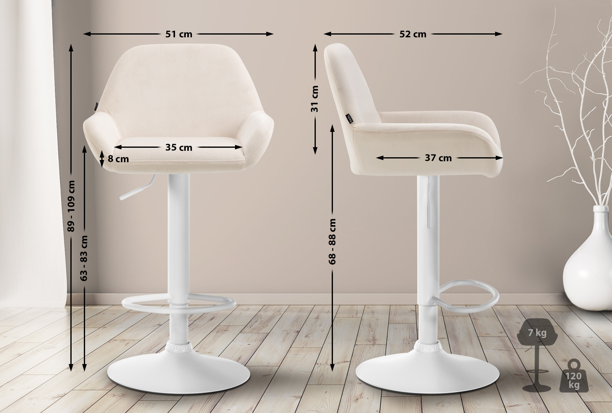 Ensemble de 2 tabourets de bar Braga en velours