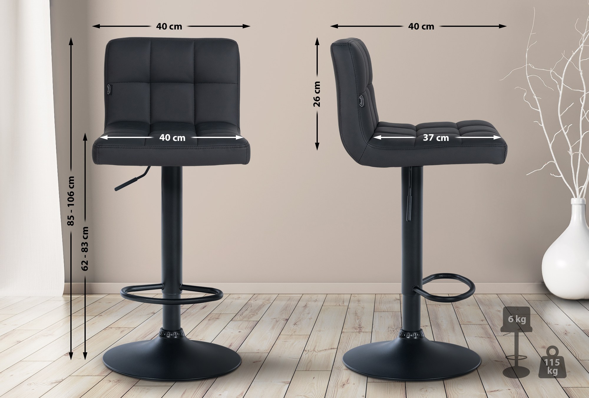 Lot de 2 tabourets de bar Feni similicuir