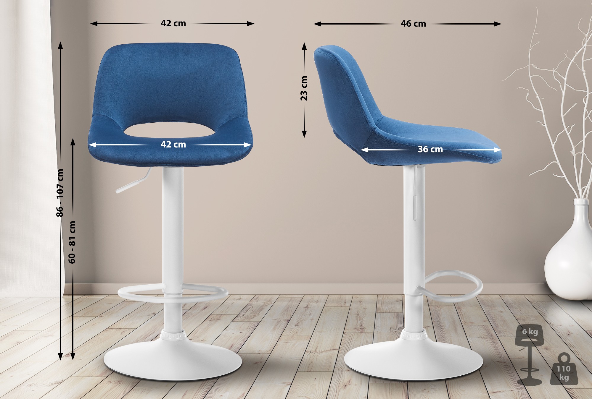 Lot de 2 tabourets de bar Camden velours