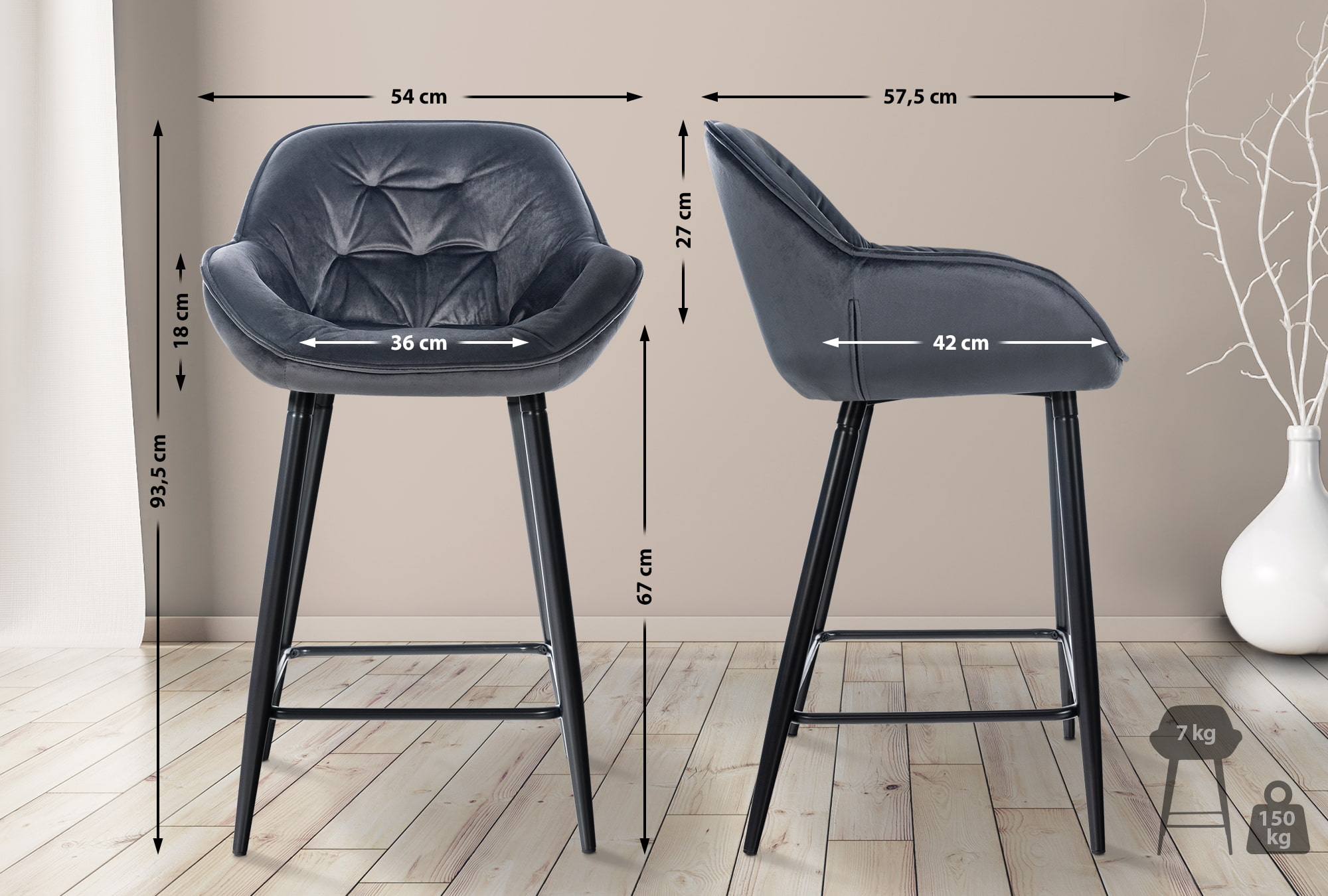 Lot de 2 Tabourets de bar Gibson avec Pieds en Métal