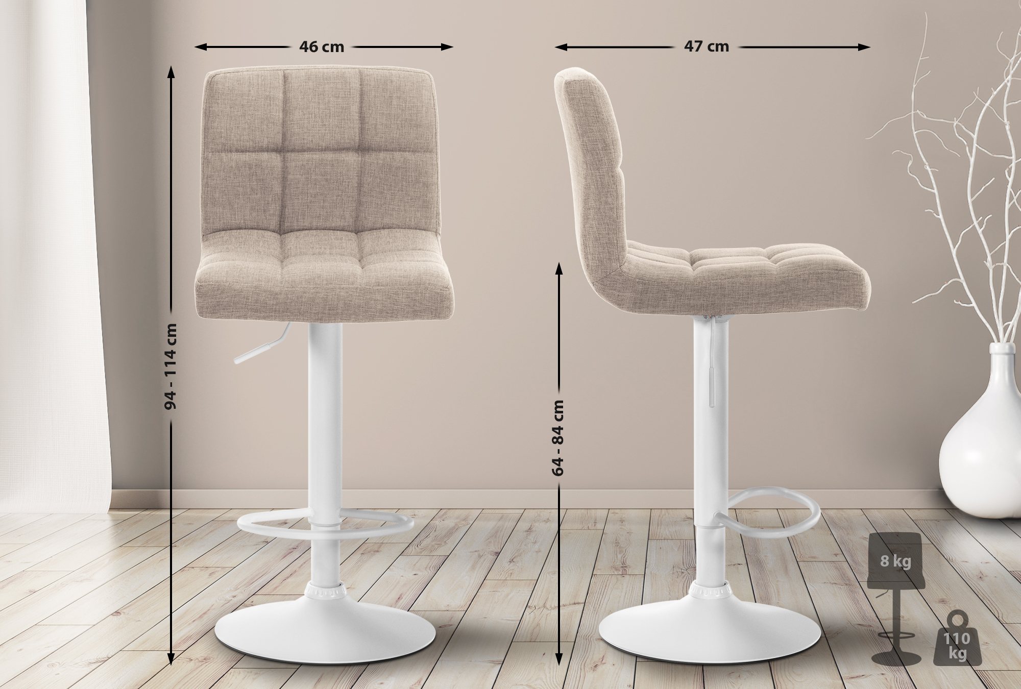 Lot de 2 tabourets de bar Calma tissu