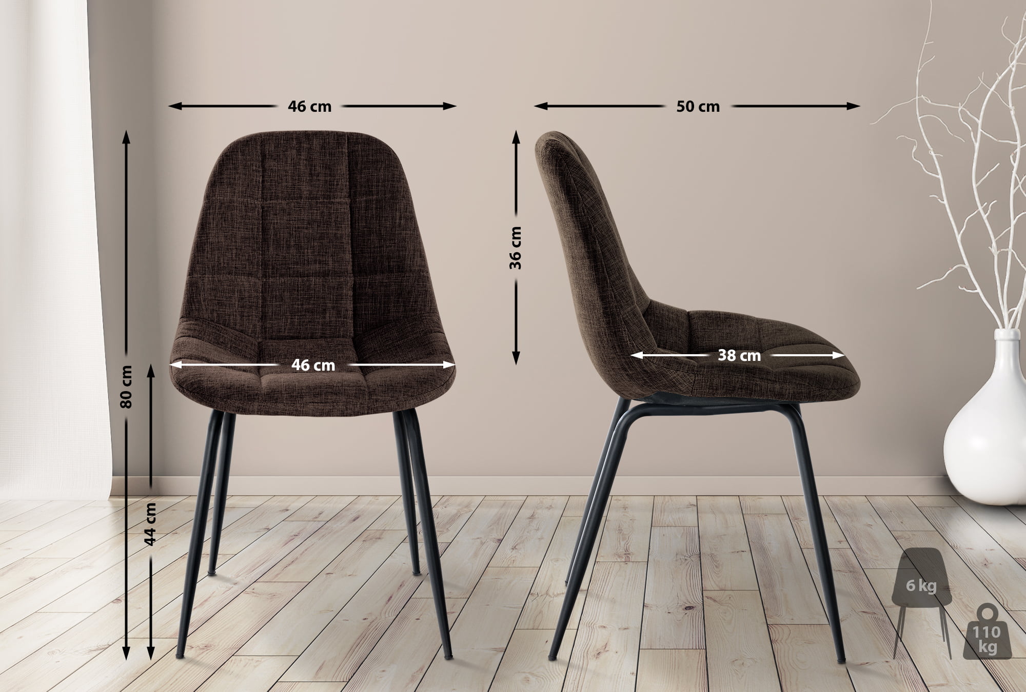 Chaise de salle à manger Tom avec Pieds en métal noir