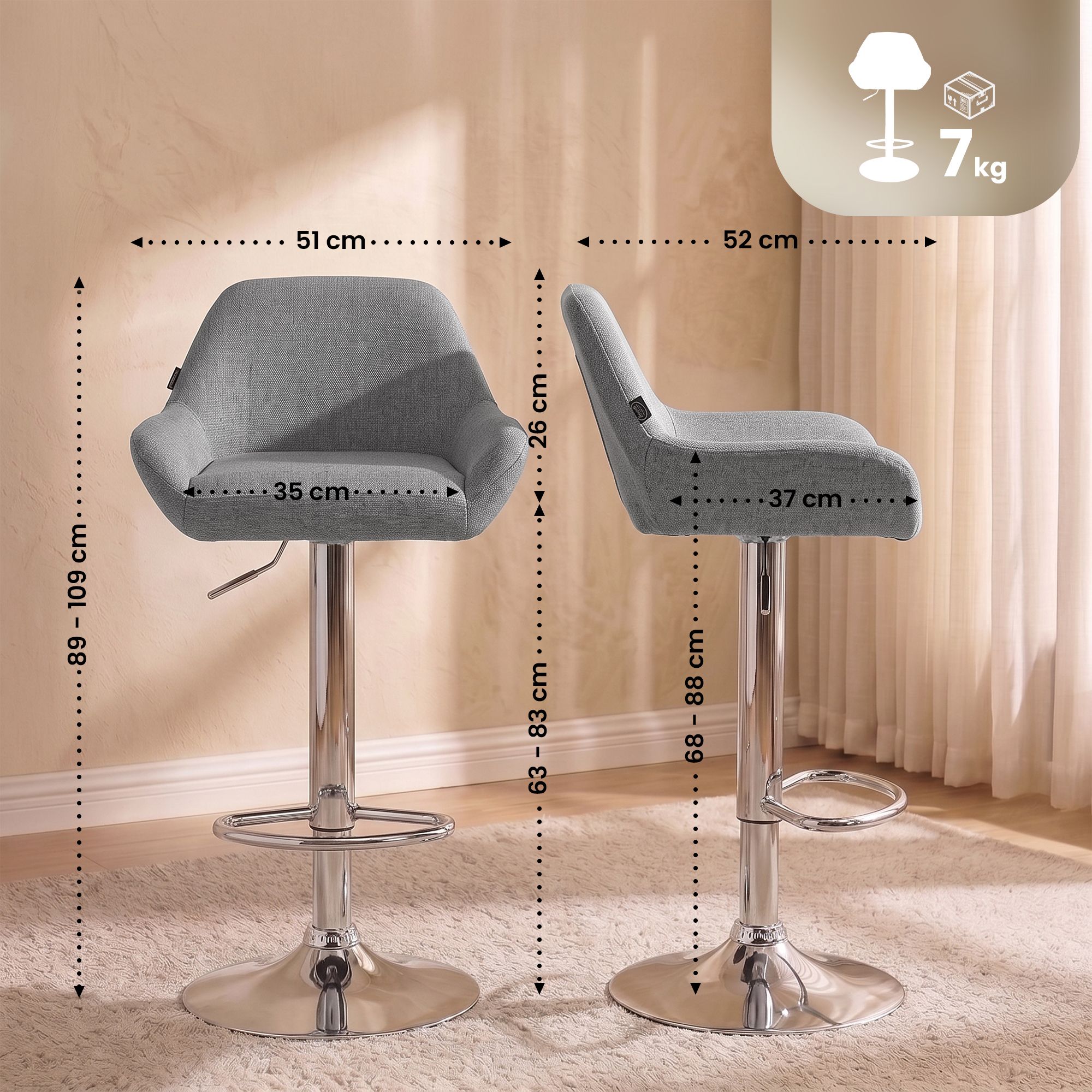 Tabouret de bar Braga en tissu