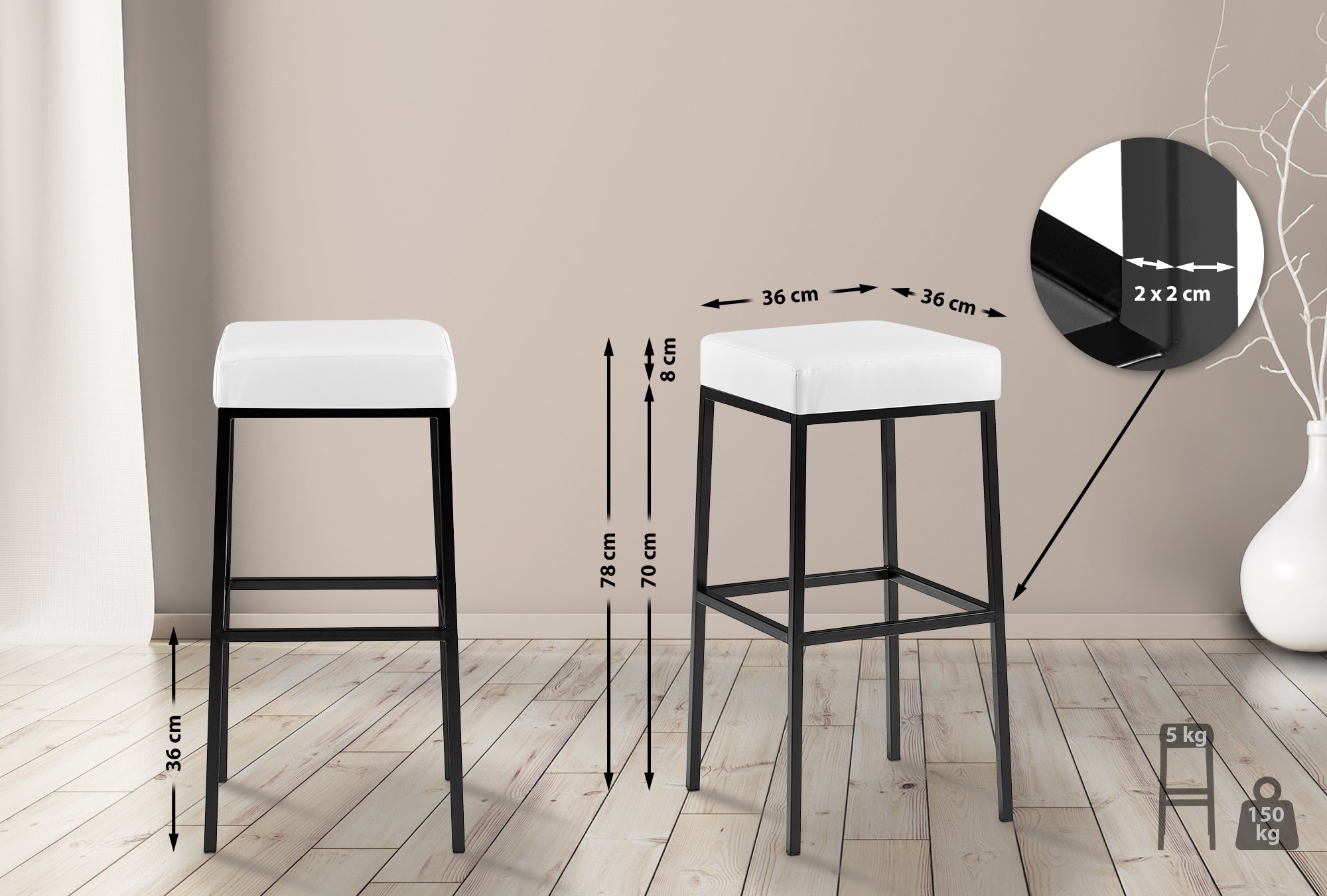 Set de 2 tabourets de bar Montreal revêtement en simili cuir