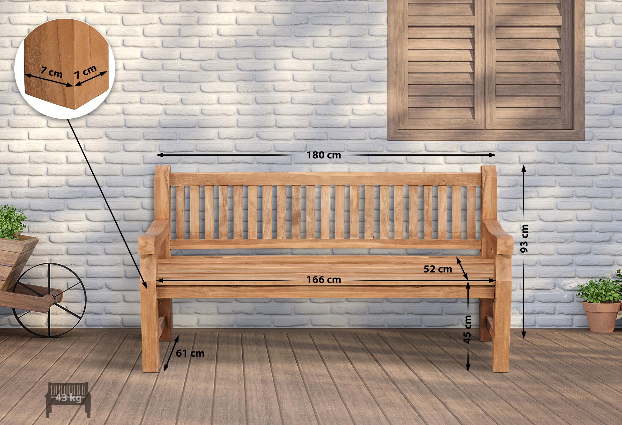 Banc de jardin en teck Daxon avec coussin d'assise