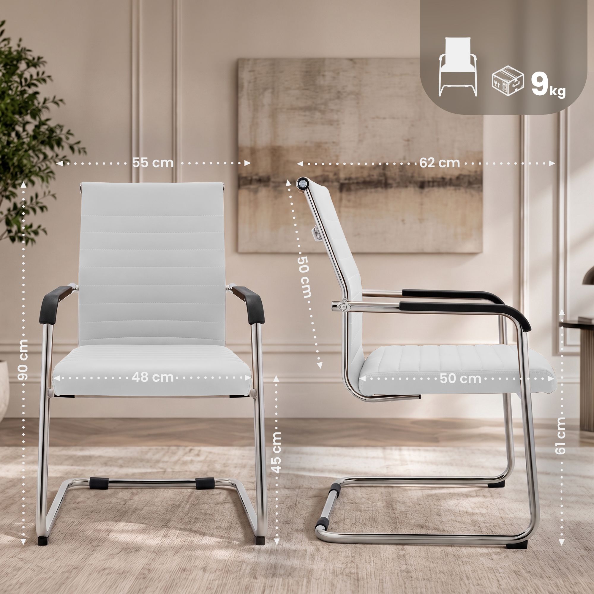 Lot de 2 chaises cantilever Hakon, aspect cuir