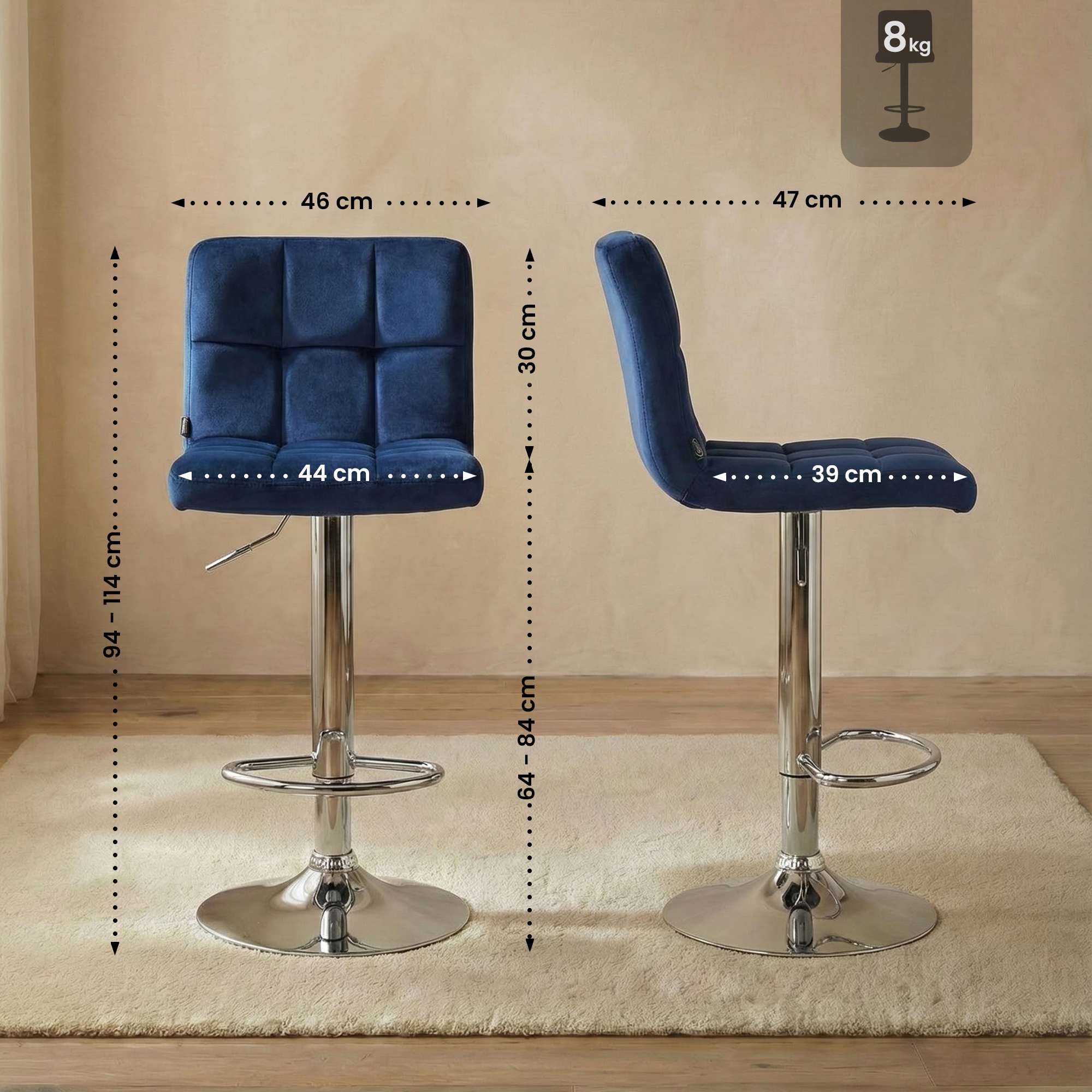 Tabouret de Bar Peru Velours