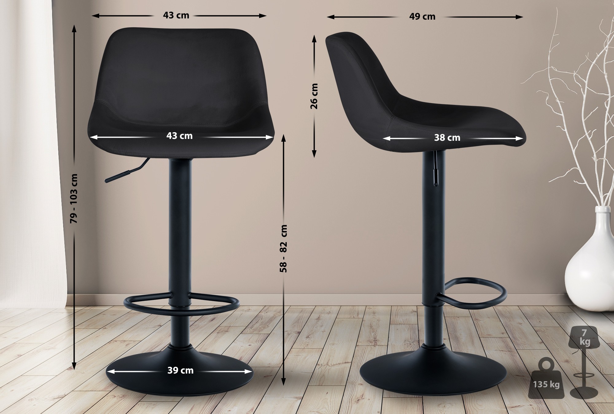 Lot de 2 tabourets de bar Loft