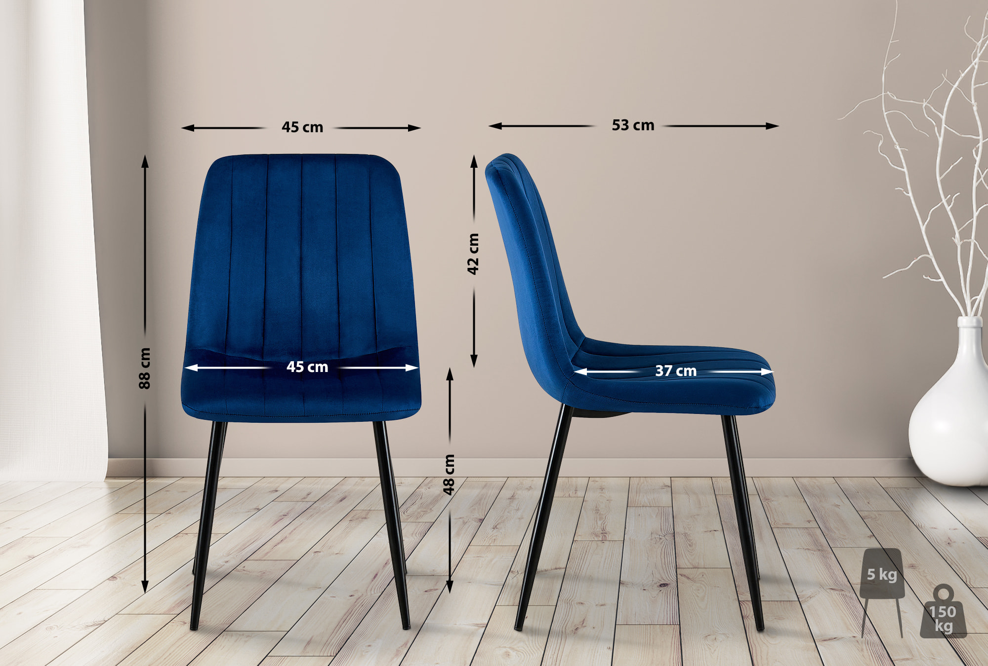 Lot de 4 Chaises de salle à manger Dijon avec Piètement en métal noir