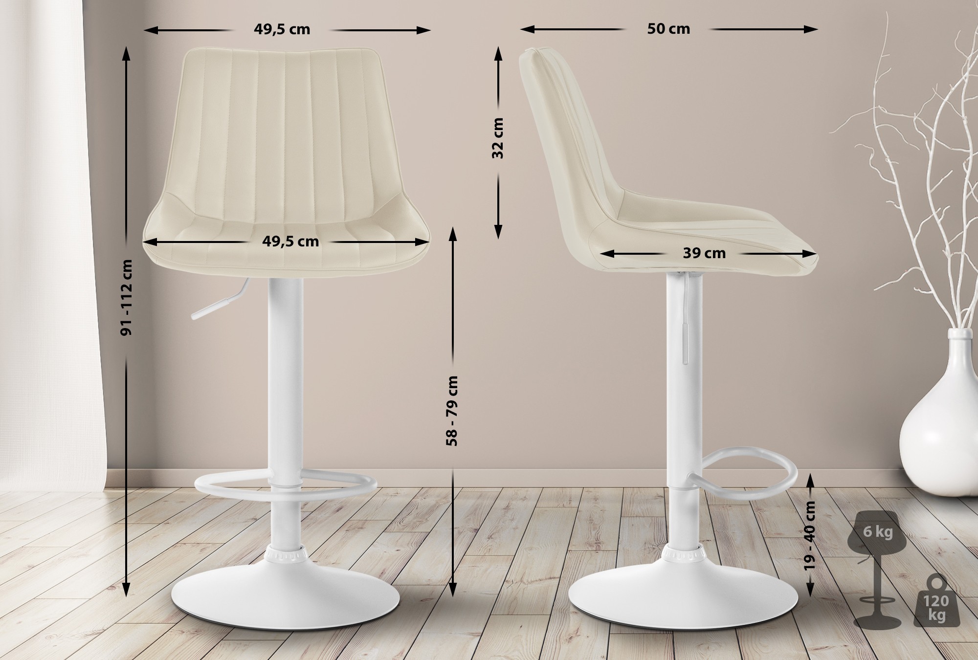 Tabouret de bar Toni en Similicuir Pied en Métal réglable pivotant