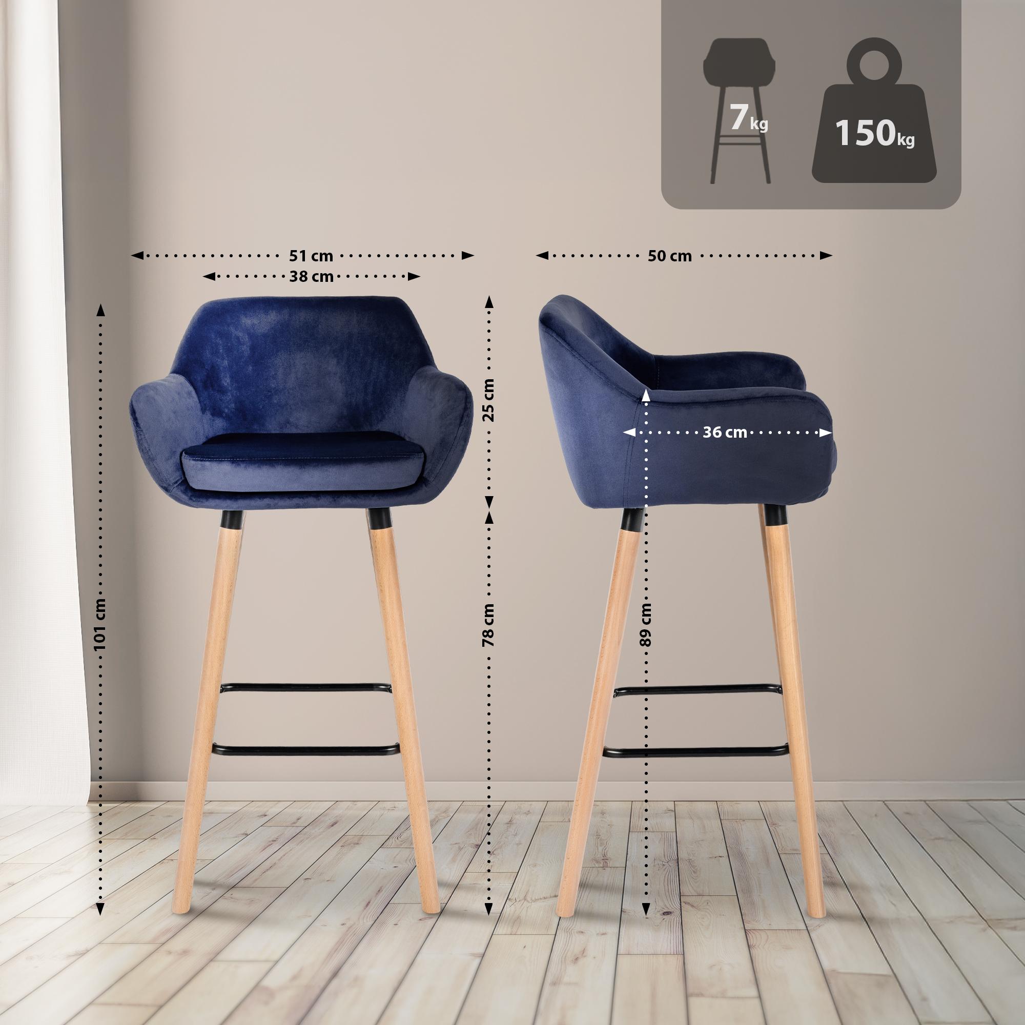 Lot de 2 tabourets de bar Grant en velours